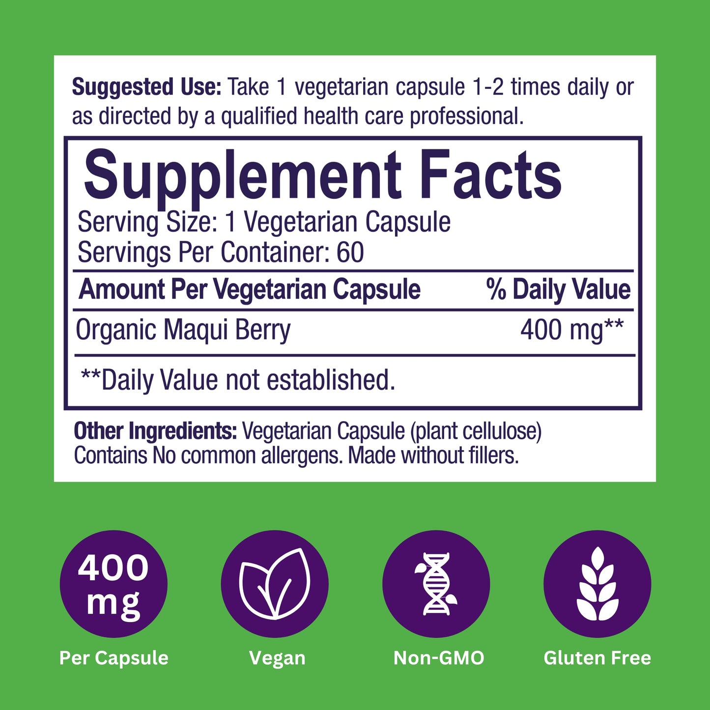 Paradise Herbs Organic Maqui Berry Extract 400 mg Capsules, 60 Count