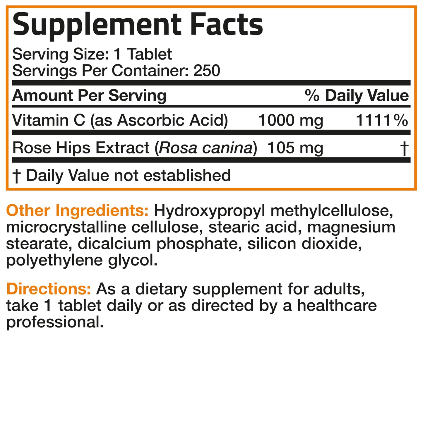 Bronson Vitamin C 1000 mg with Rose Hips Sustained Release Tablets, 250 Count