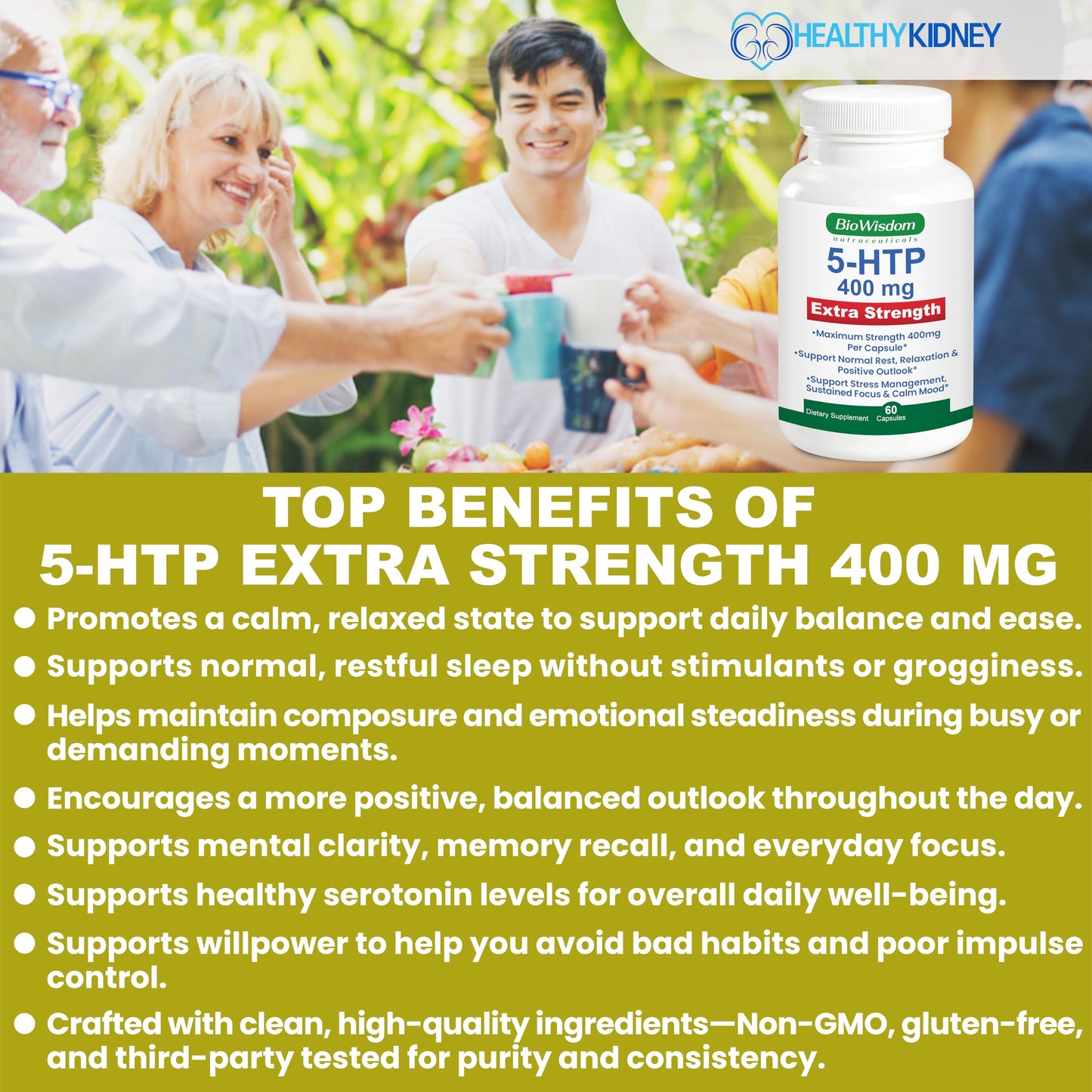 BioWisdom Nutraceuticals 5-HTP 400mg Capsule, 60 Count