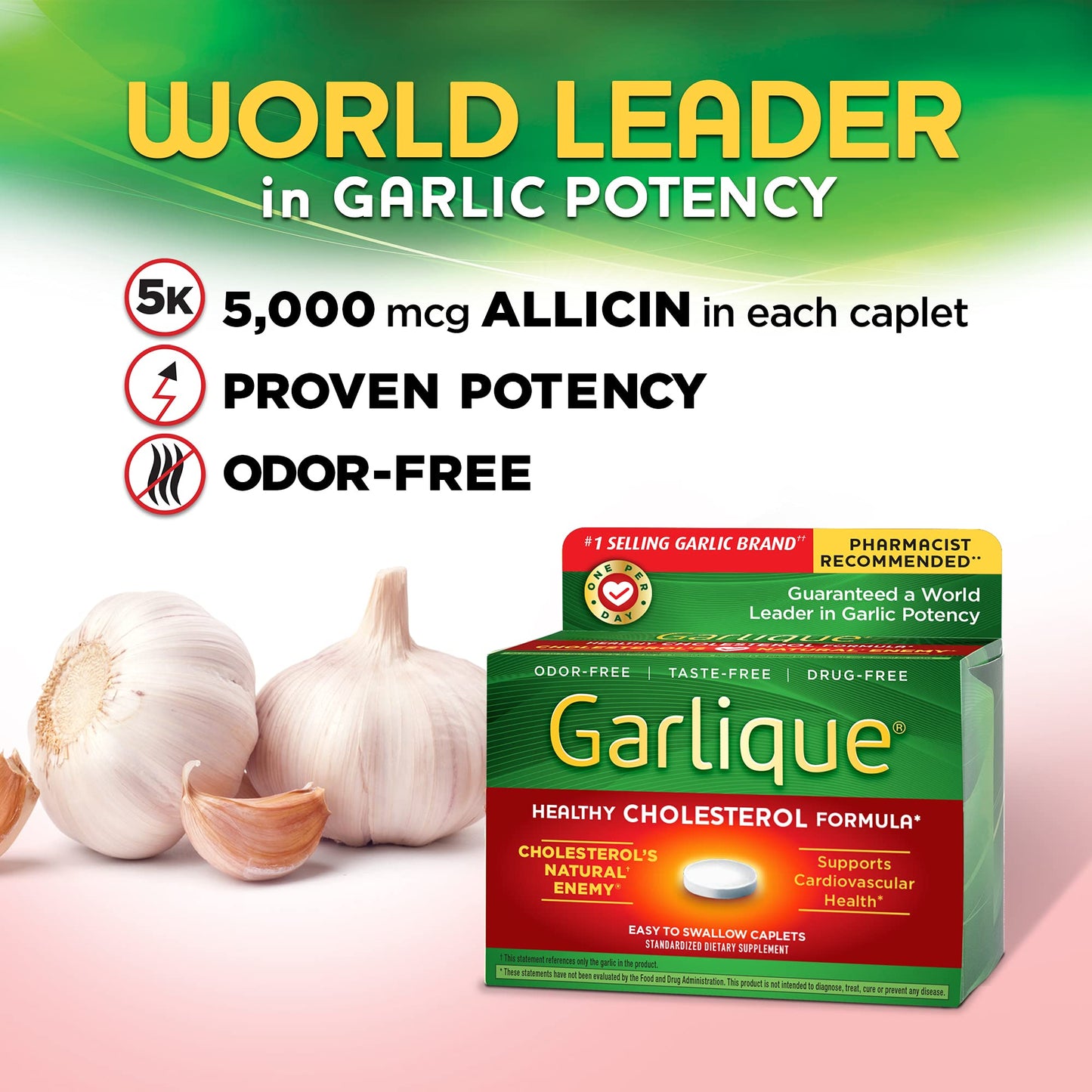Garlique Healthy Cholesterol Formula with 5000 mcg of Allicin Caplets, 60 Count