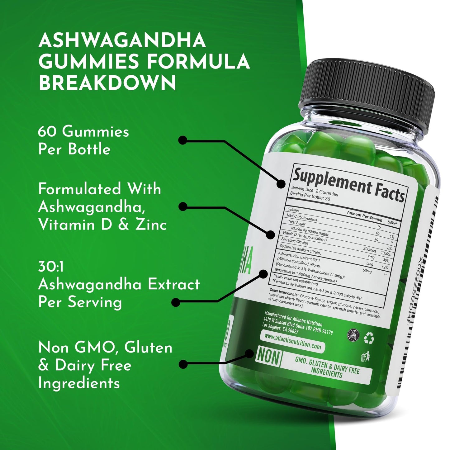 Atlantis Nutrition Ashwagandha Gummies 60 Count