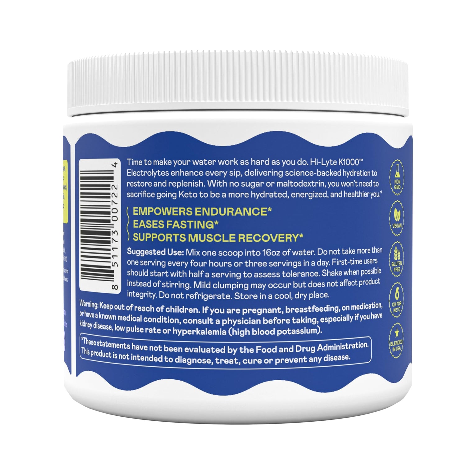 Hi-Lyte K1000 Electrolytes Powder Mix Unflavored Keto & Performance, 8 Ounce