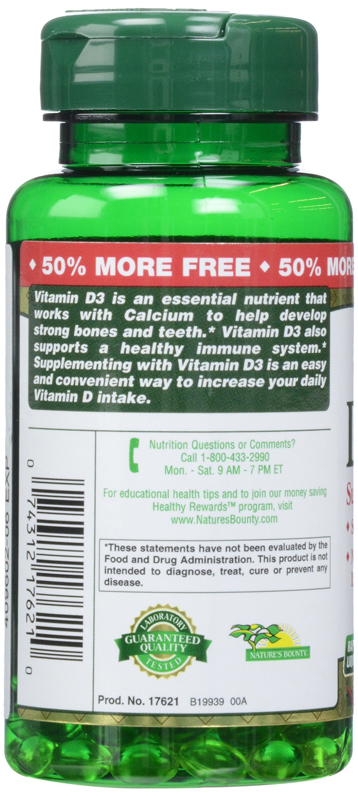 Nature's Bounty Vitamin D3 2000 IU Softgels, 150 Count