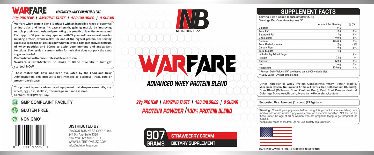 NutritionBizz Warfare Advanced Whey Protein Blend Protein Powder, 32 Servings