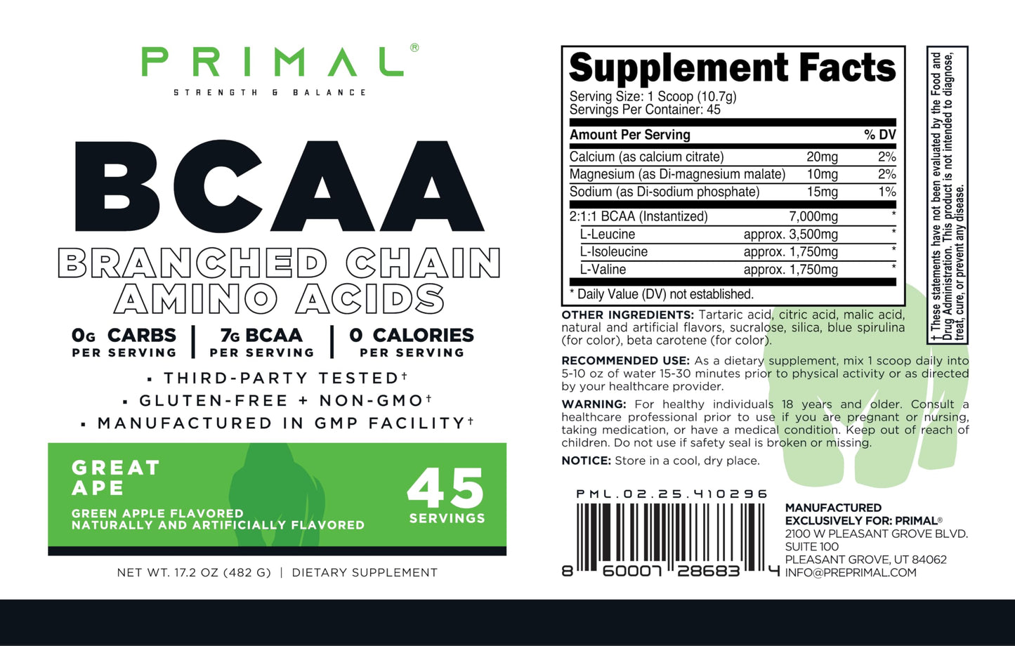 Primal BCAA Powder 17.2 oz