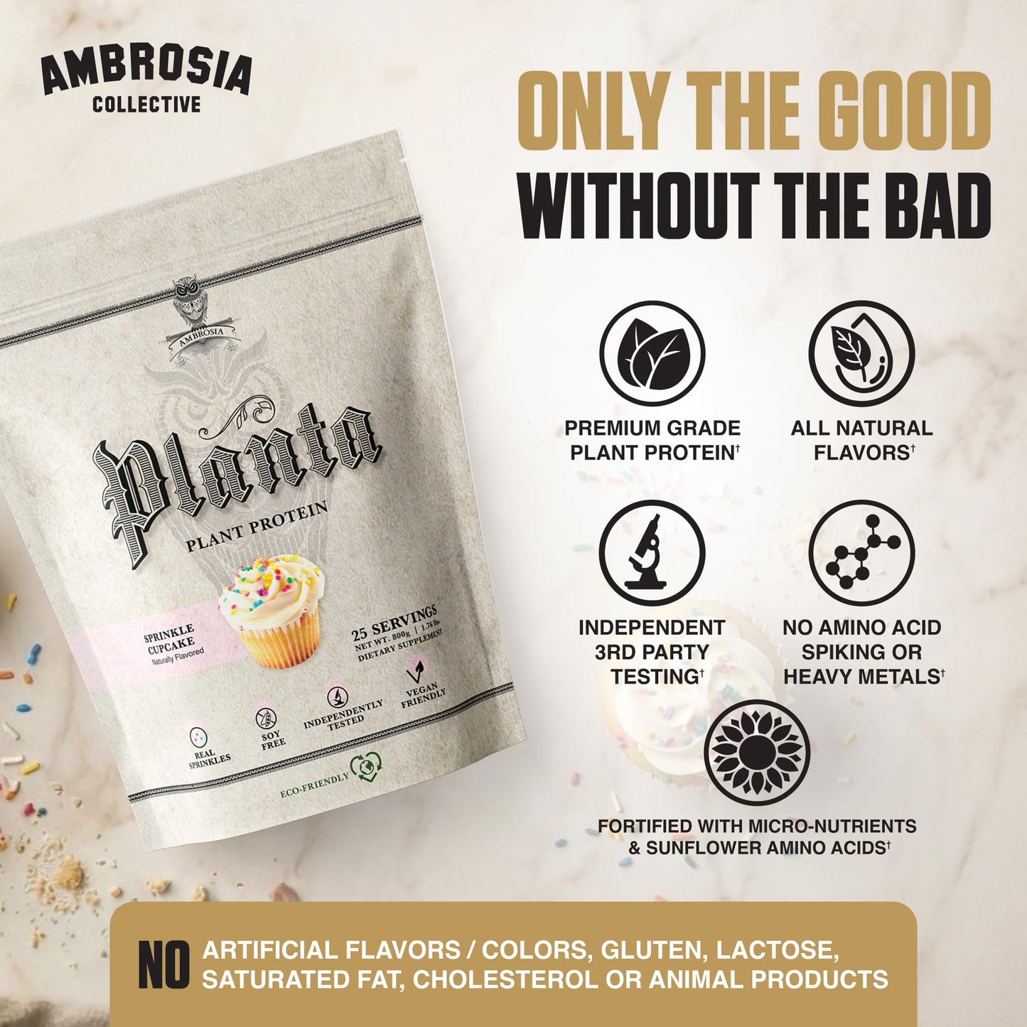 Ambrosia Plant Based Protein Powder Sprinkle Cupcake, 25 Servings