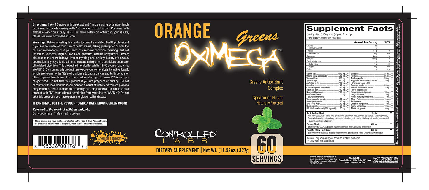 Controlled Labs Orange OxiMega Greens Spearmint Powder 11.5 oz