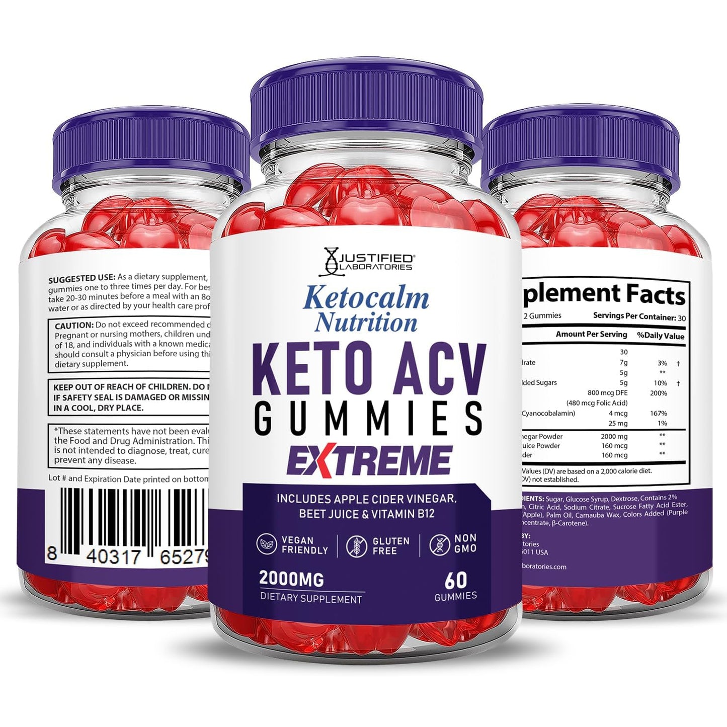 Justified Laboratories Ketocalm Keto ACV Gummies Extreme, 60 Count