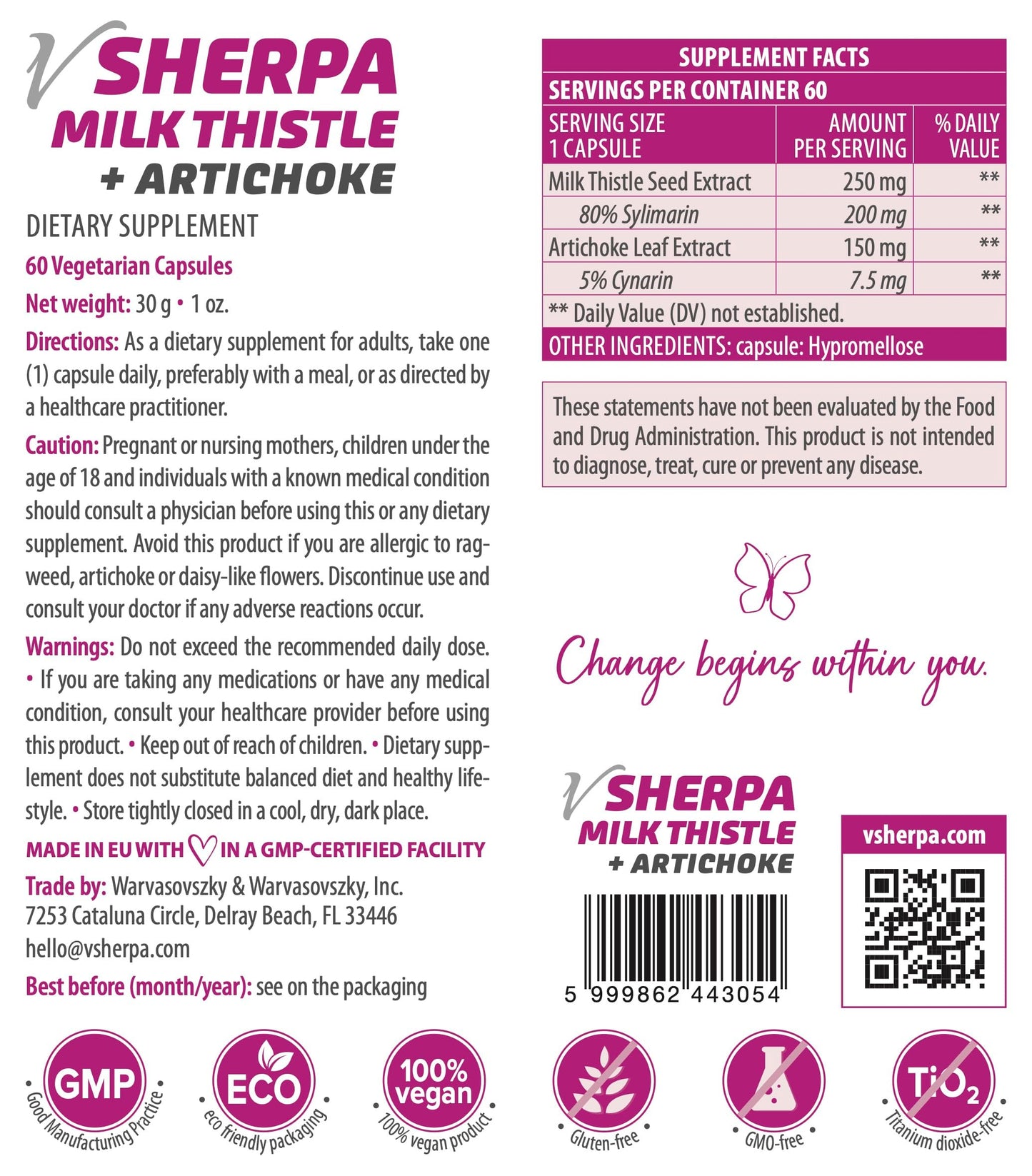 vSherpa Milk Thistle Silymarin & Artichoke Extract Capsules, 60 Count