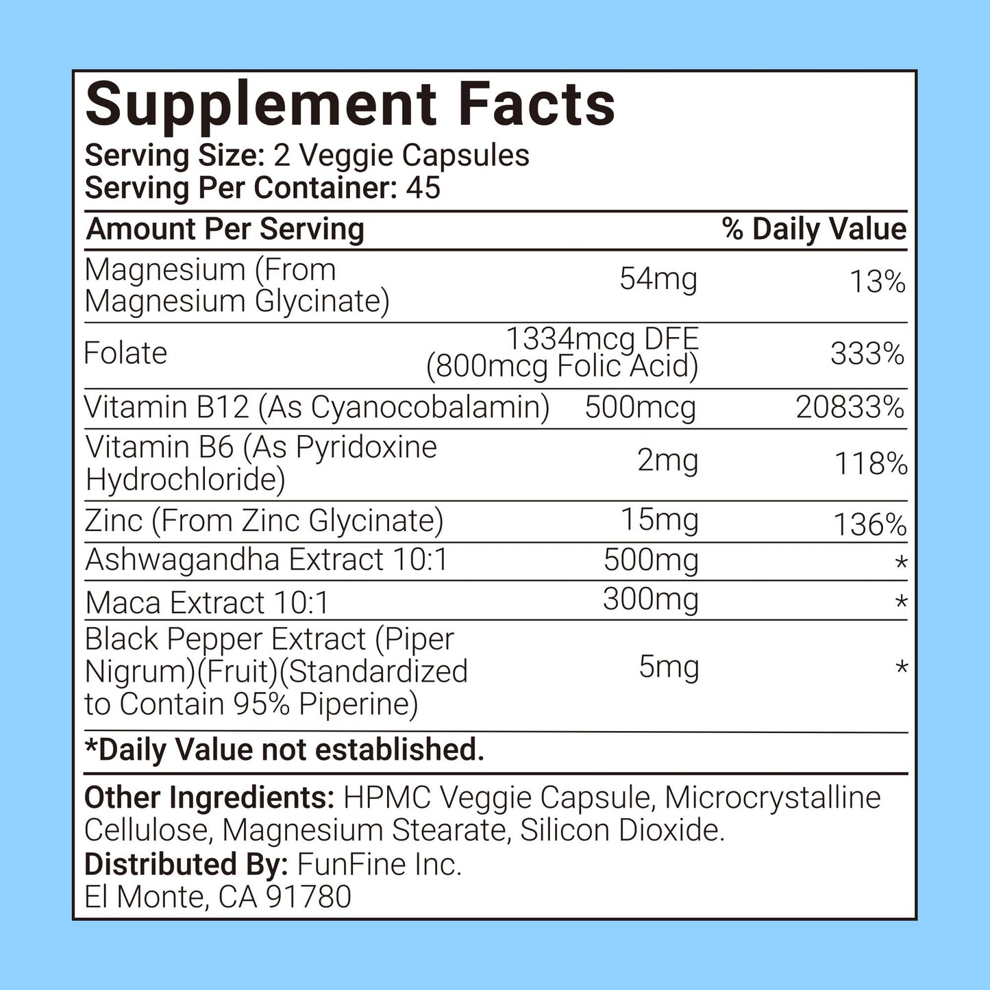 RevitaPlus 8-in-1 Ashwagandha Supplements with B12 B6 Magnesium Maca Zinc Folate Capsules, 90 Count