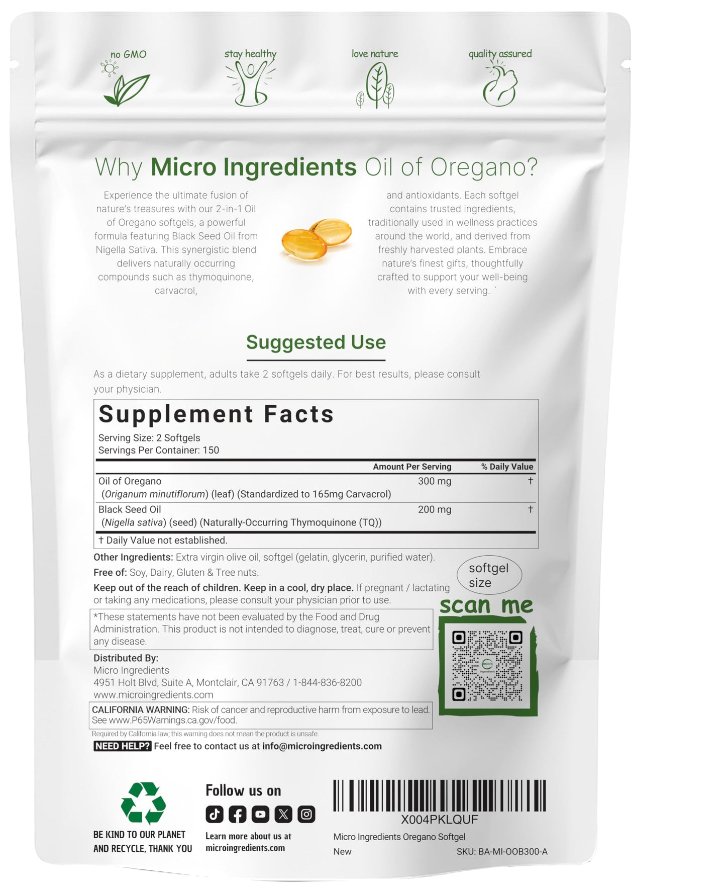 Micro Ingredients Oil of Oregano Softgels 300 Count