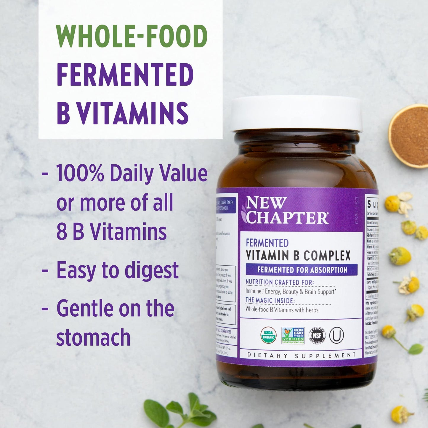 New Chapter Organic Fermented Vitamin B Complex Tablets 30 Count