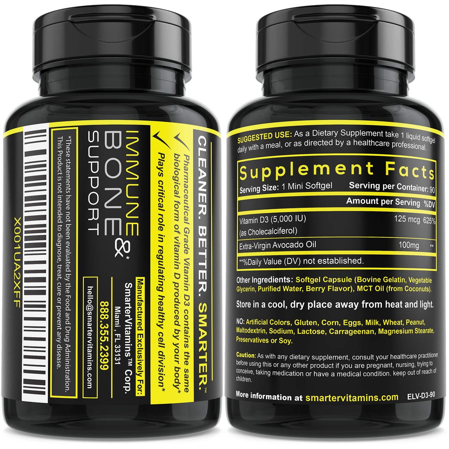 SmarterVitamins Vitamin D3 5000 IU in Avocado Oil 125mcg Softgels, 270 Softgels
