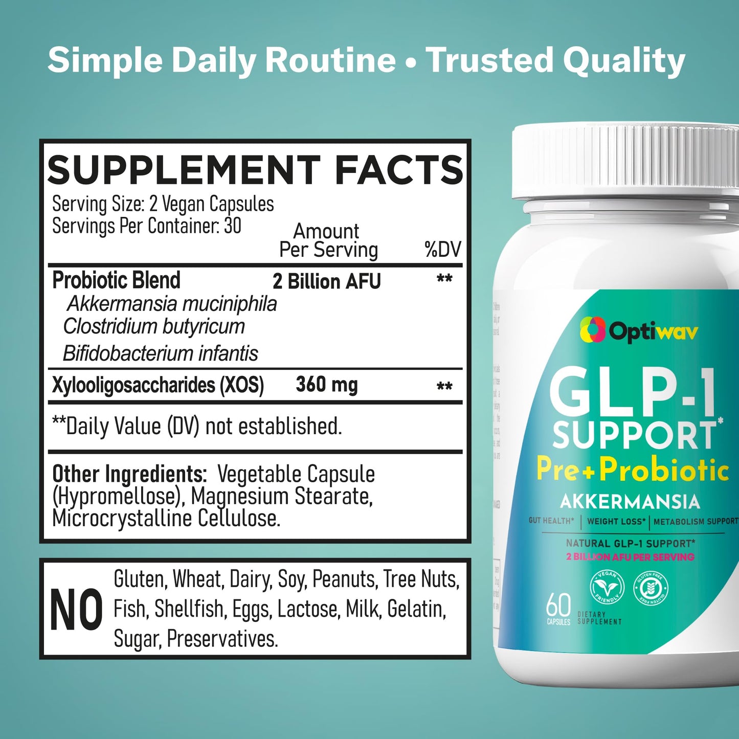 Optiwav GLP-1 Support Weight Loss Pre + Probiotic Akkermansia Supplement Capsule, 60 Count