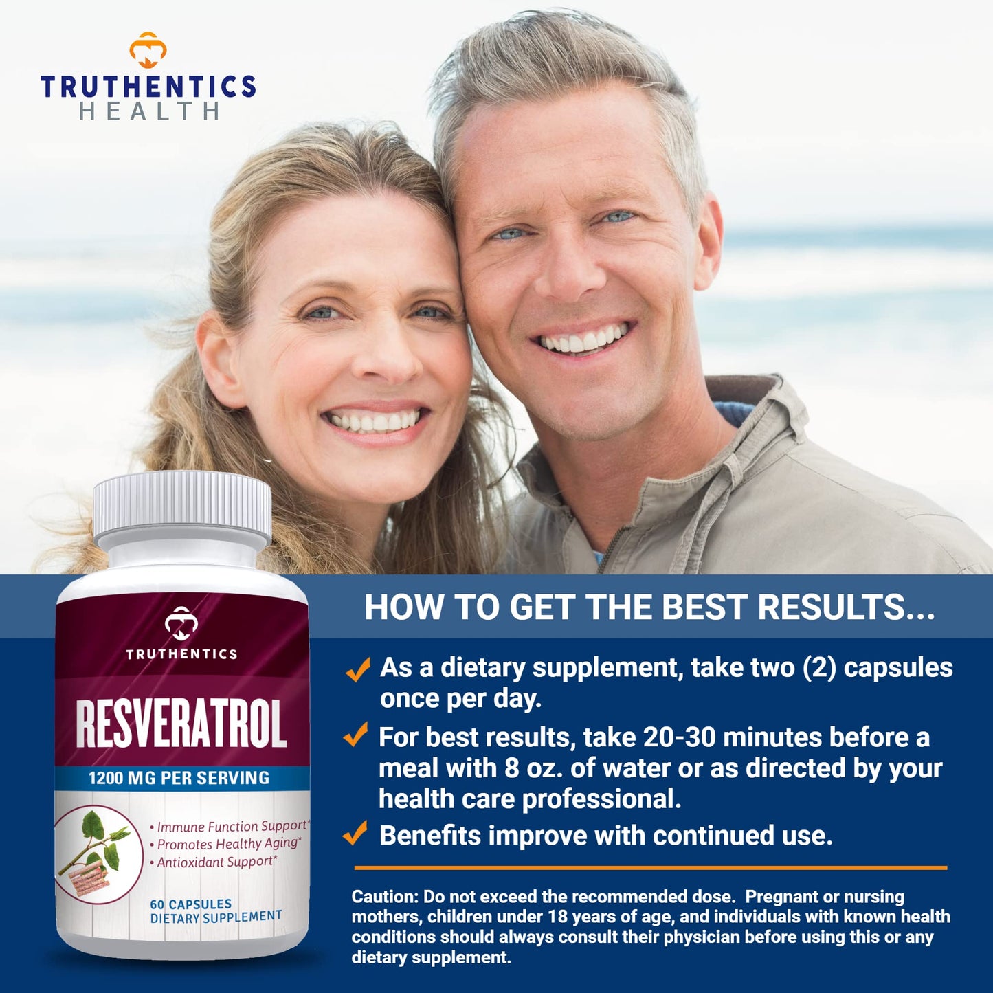 TRUTHENTICS Resveratrol Supplement 60 Capsules