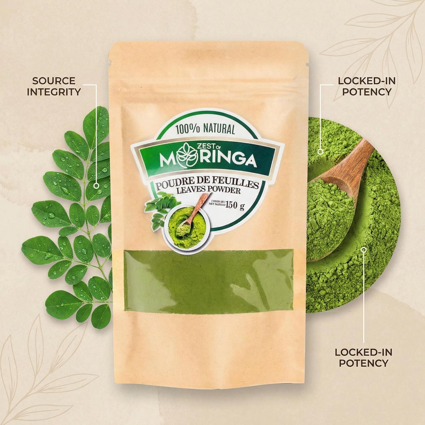 Zest Of Moringa Pure Moringa Oleifera Powder 5.29 Ounce