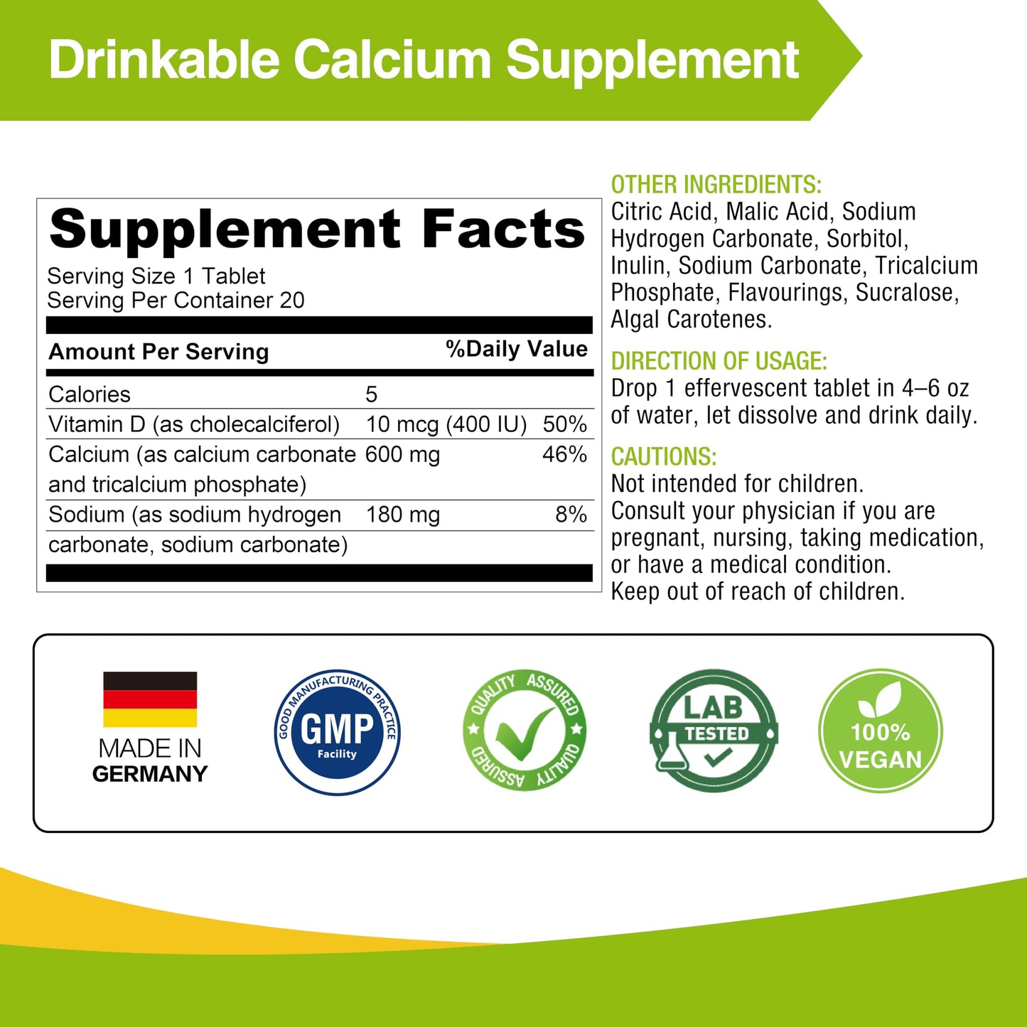 LOVITA Calcium + VIT D3 Effervescent Tablets, 60 Tablets