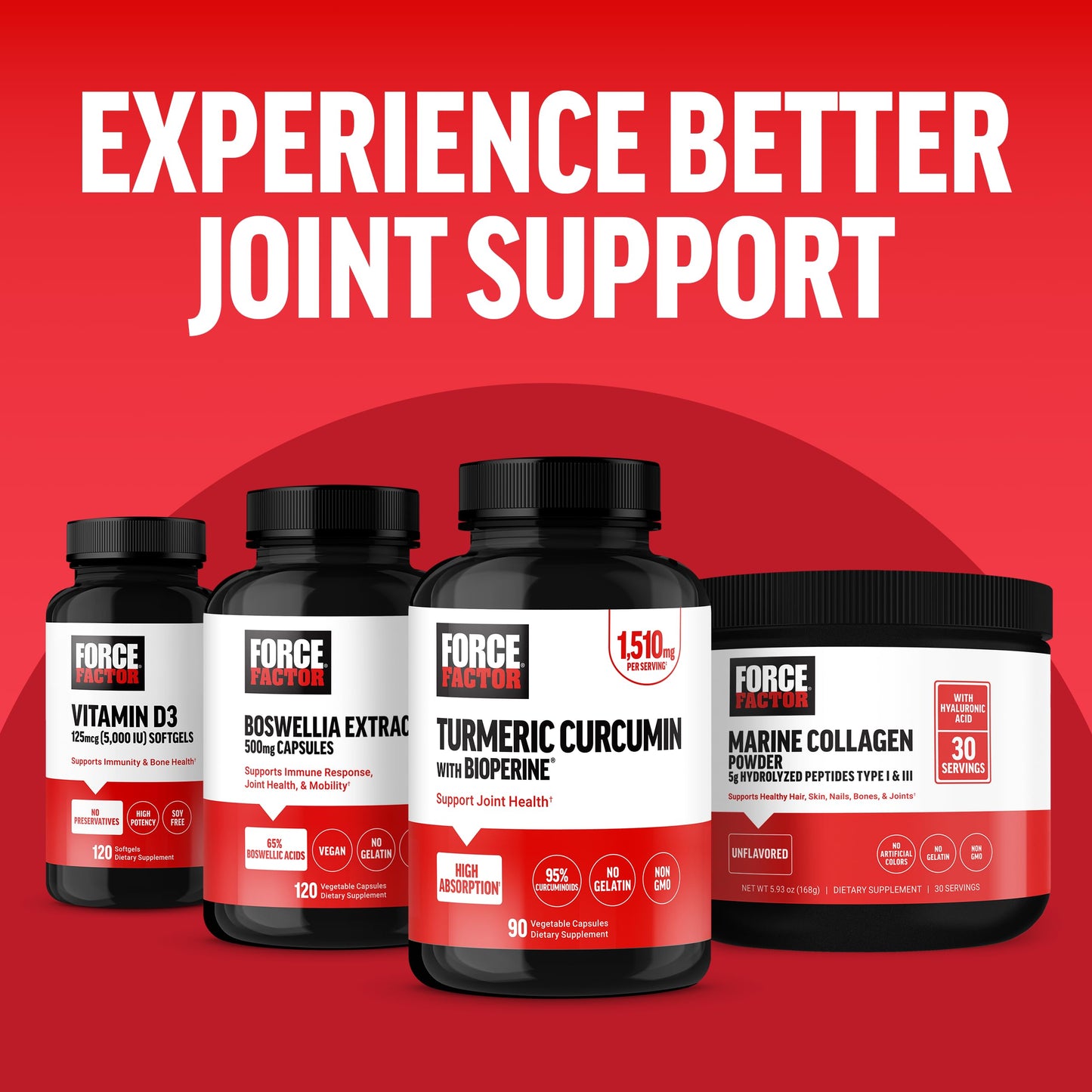 Force Factor Turmeric Curcumin Joint Support Supplement with Black Pepper, BioPerine for Enhanced Absorption, No Gelatin, Non-GMO, 90 Capsules