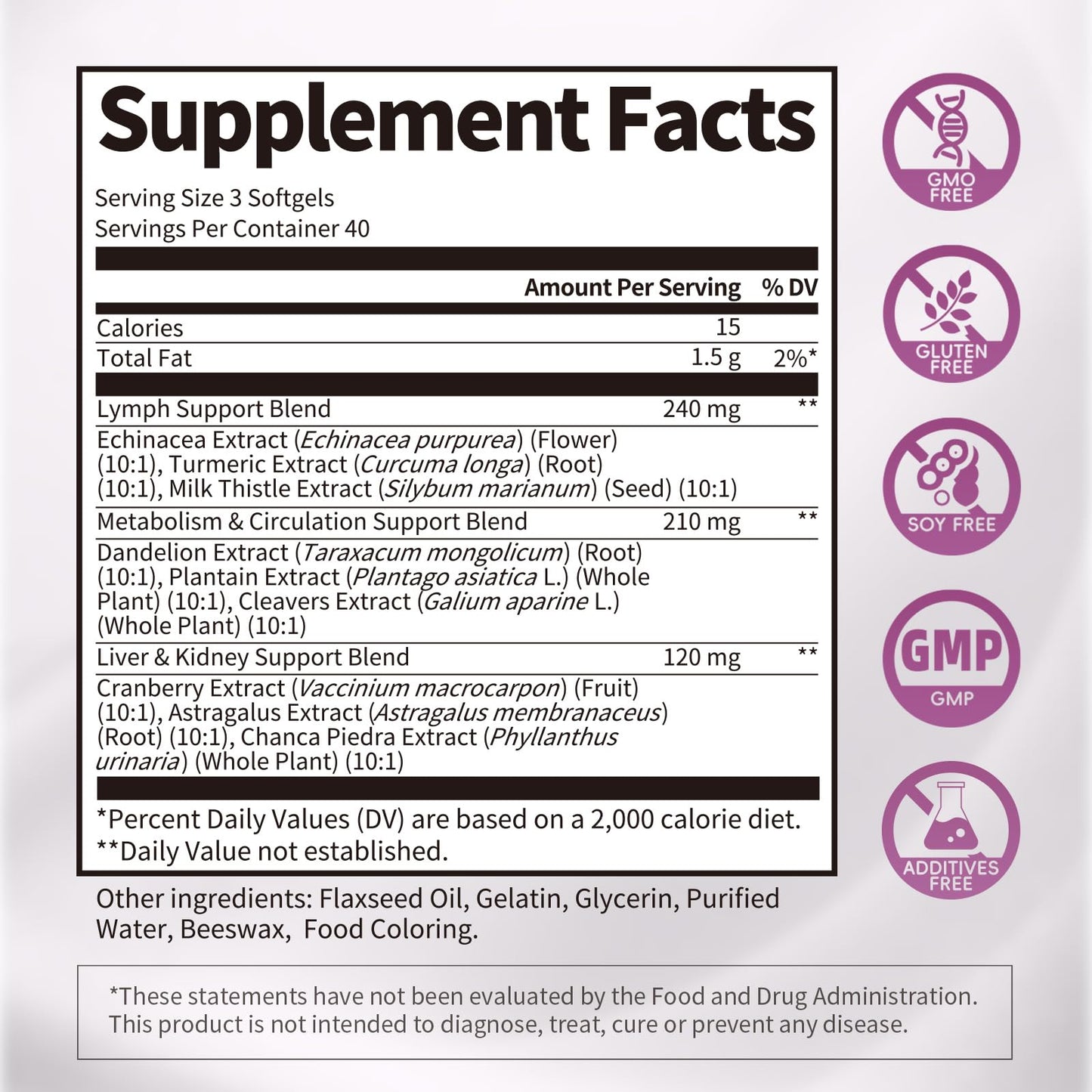 iMATCHME Lymphatic Drainage Supplement for Lymphatic Support & Detox Liver & Kidney Health, Fluid Balance with Cleavers, Burdock, Dandelion, Elderberry - Vegan Softgels, 120 Softgels