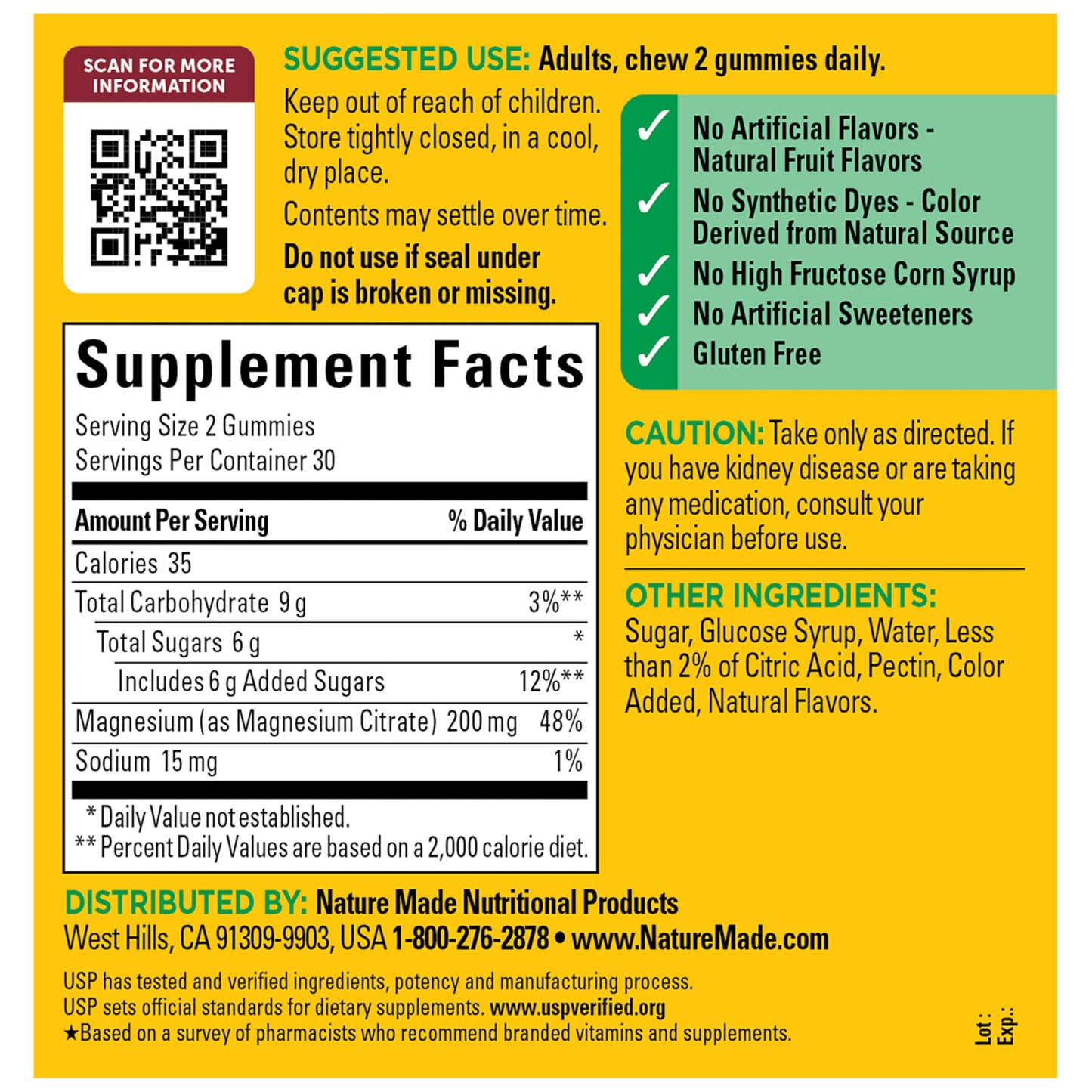Nature Made High Absorption Magnesium Citrate 200 mg per serving Gummies, 60 Count