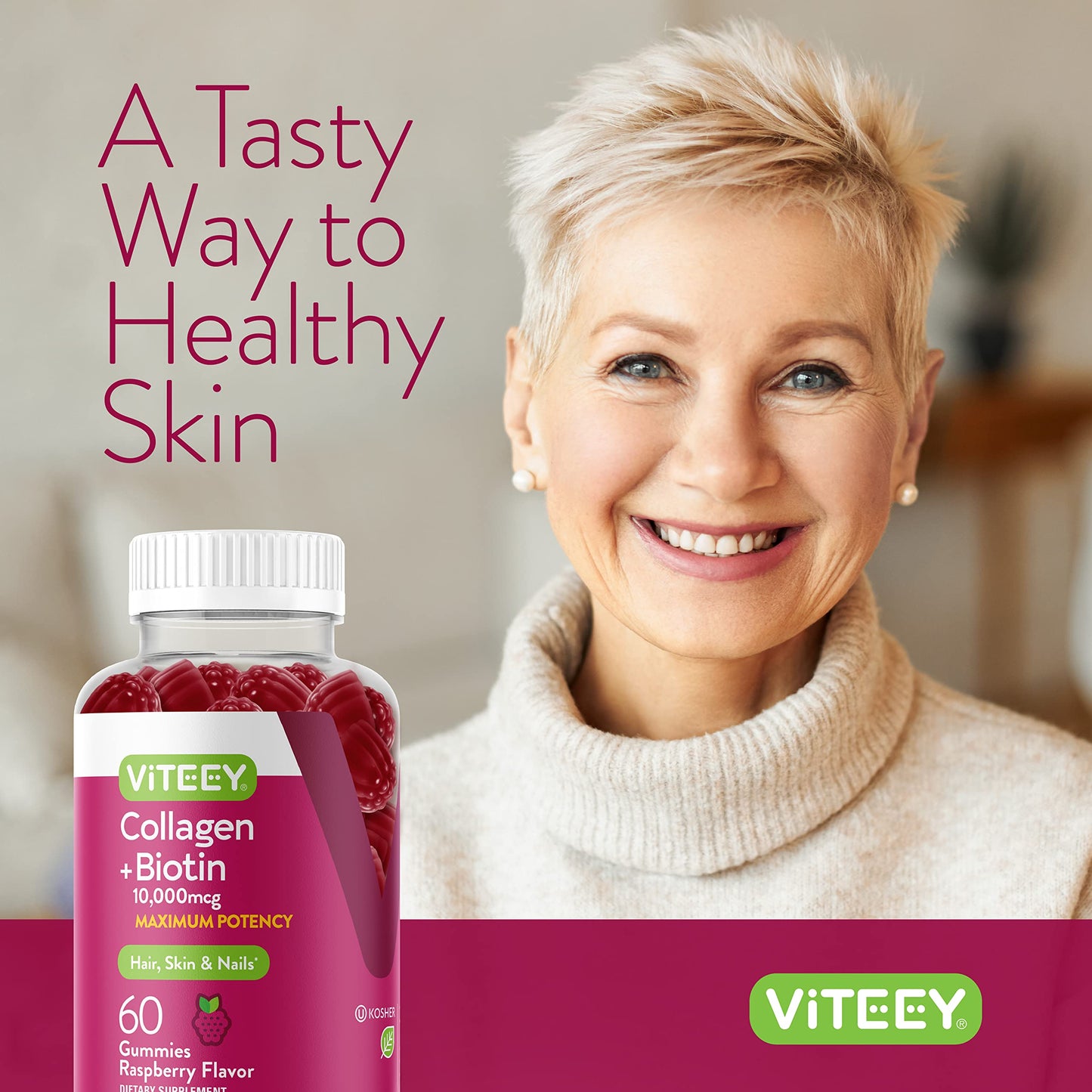 Viteey Collagen Gummies with Biotin Gummy, 120 Count
