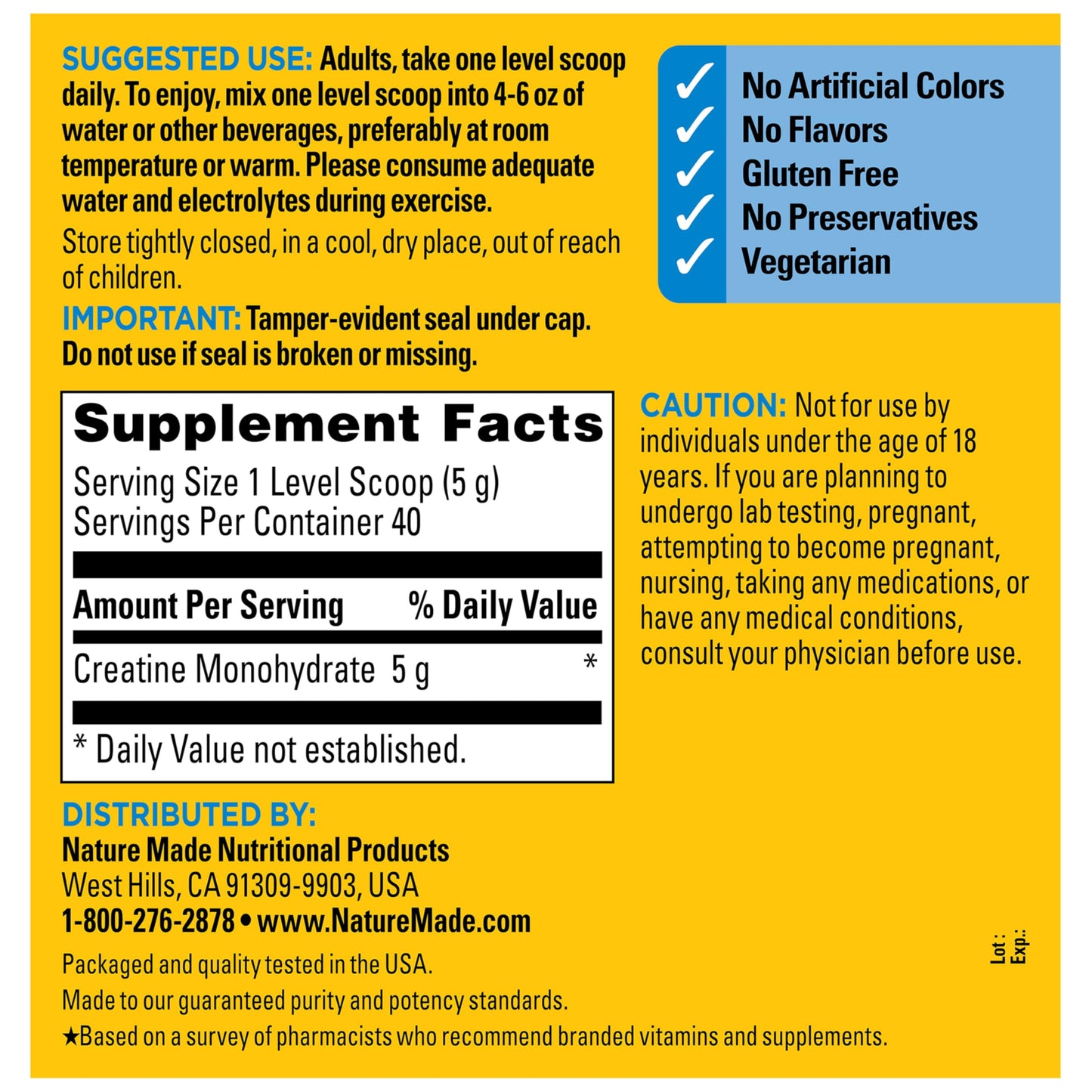 Nature Made Micronized Creatine Monohydrate Powder 7.2 Ounce