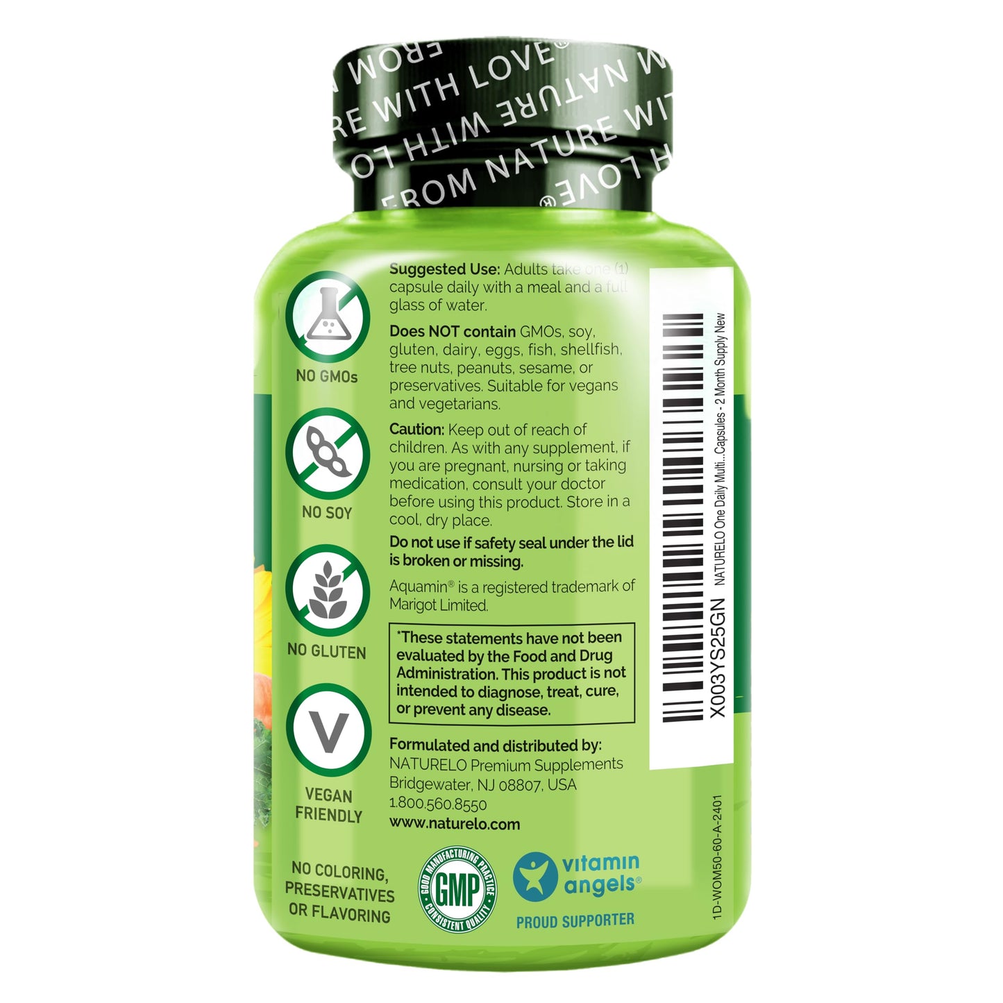 NATURELO One Daily Multivitamin for Women 50+ (Iron Free) - Menopause Support for Women Over 50 - Whole Food Supplement - Non-GMO - No Soy 60 Capsules