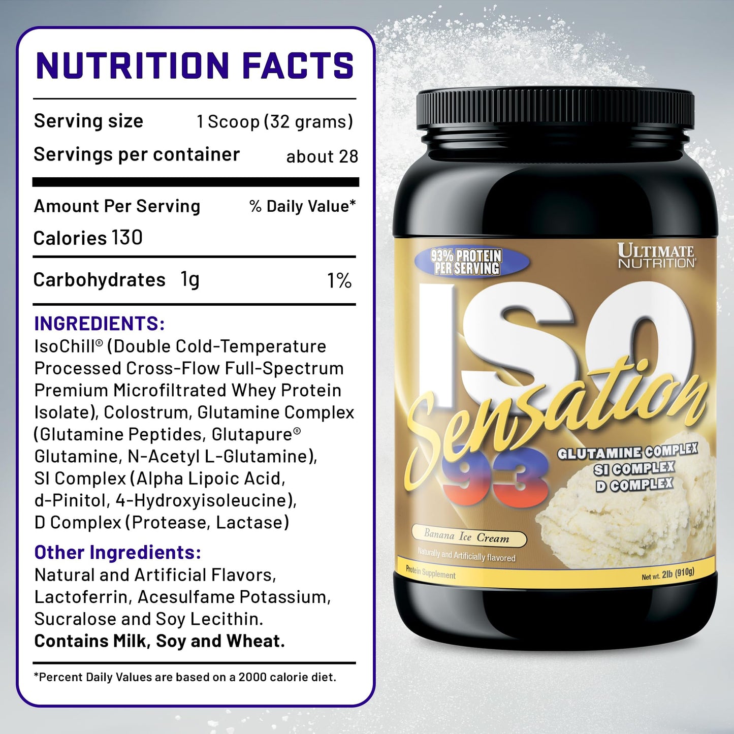 Ultimate Nutrition ISO Sensation 93 Whey Isolate Powder, Banana Ice Cream, 2 lb, 32 Servings