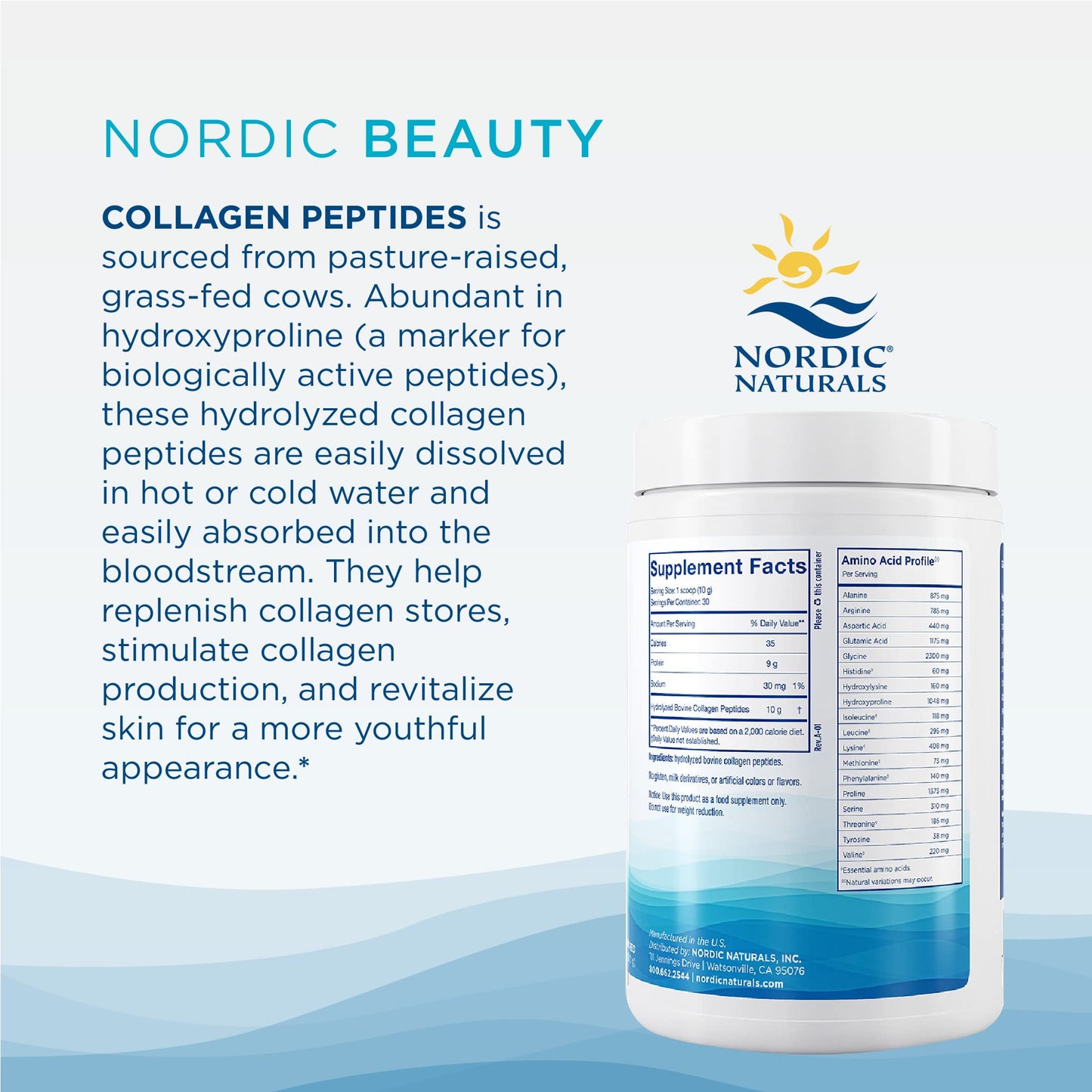 Nordic Naturals Nordic Beauty Collagen Peptides Unflavored Powder, 10.6 Ounces