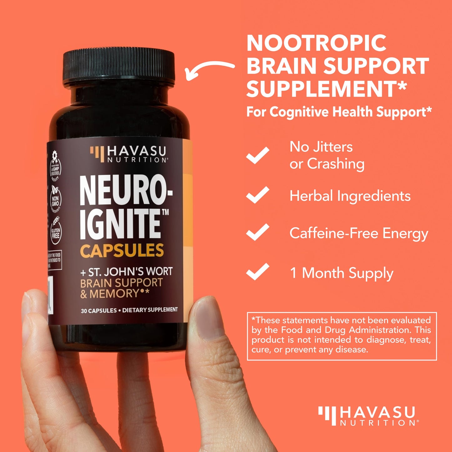 HAVASU NUTRITION NeuroIGNITE Brain Supplements for Memory and Focus Capsules, 30 Count