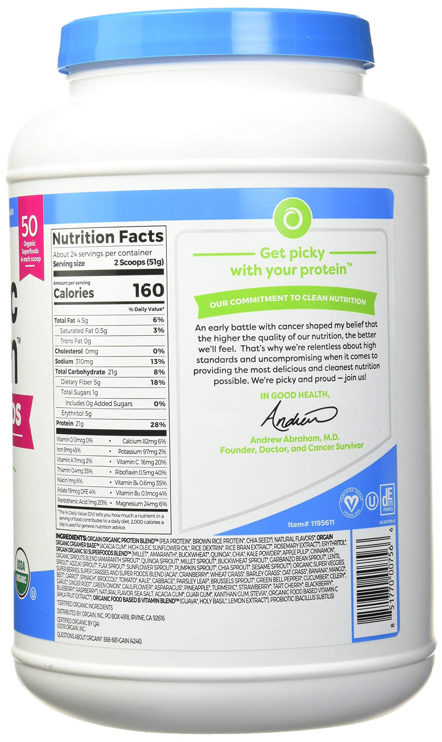 Orgain Organic Protein & Super Foods Protein Powder, 43.2 oz