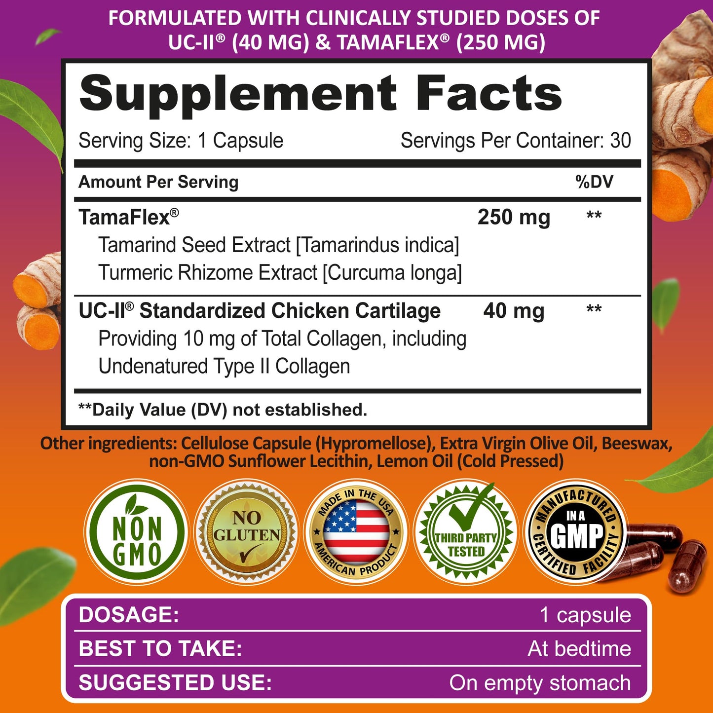 SUPPLEMENTS STUDIO Joint Health Supplement with UC-II Collagen & TamaFlex Turmeric, Tamarind Capsule 30 Count
