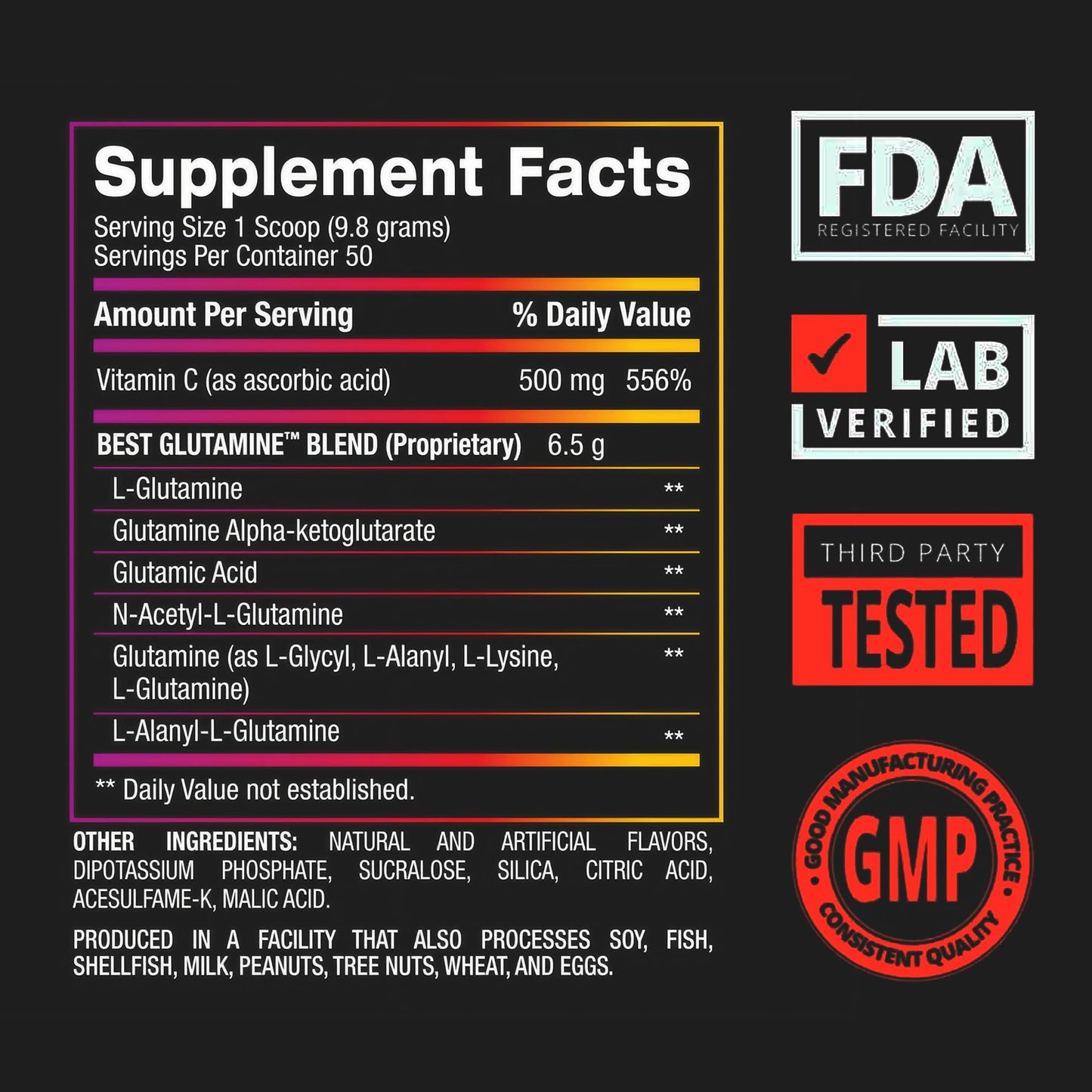 BPI Sports Best Glutamine Supplement, L-Glutamine Powder for Gut Health, Muscle Recovery and Immune Support – 6 Advanced Glutamine Types + Vitamin C – Berry Citrus Flavor, 17.3