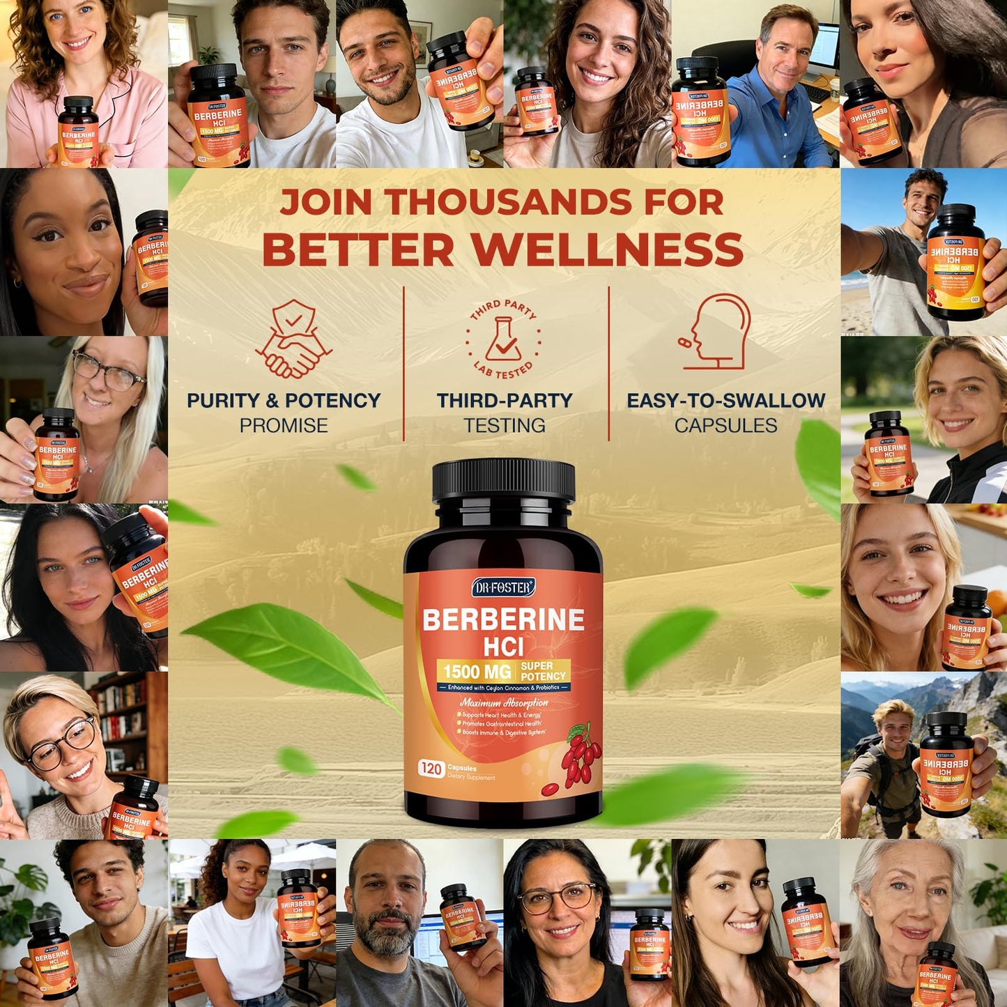 DRFOSTER Berberine HCl Supplement 1500mg with Ceylon Cinnamon Capsules, 120 Count