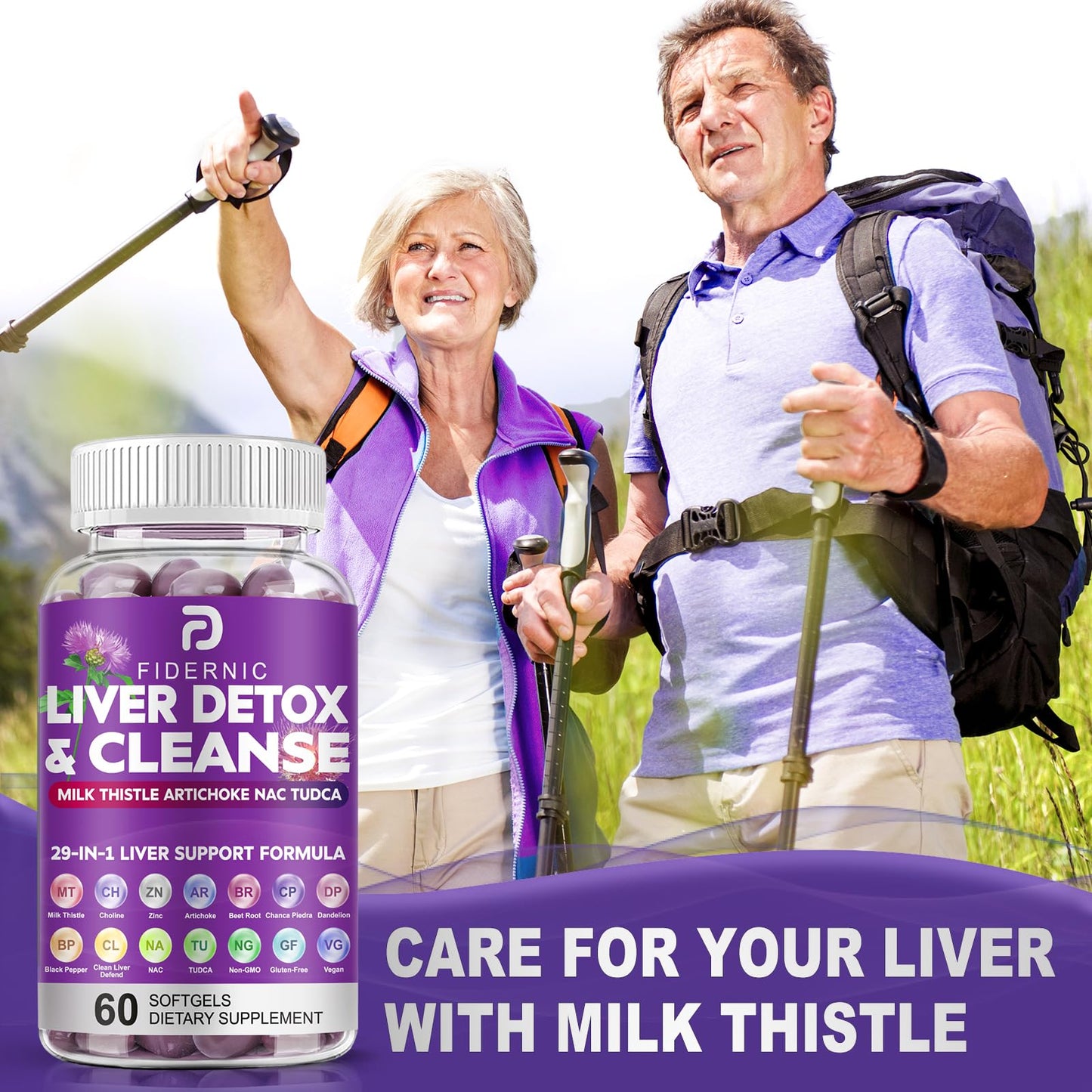 FIDERNIC Liver Cleanse Detox & Repair - Herbal Liver Support Milk Thistle Supplement, Strength Liver Health Support with Silymarin Artichoke Extract Dandelion Beet TUDCA Choline NAC, 60 Softgels