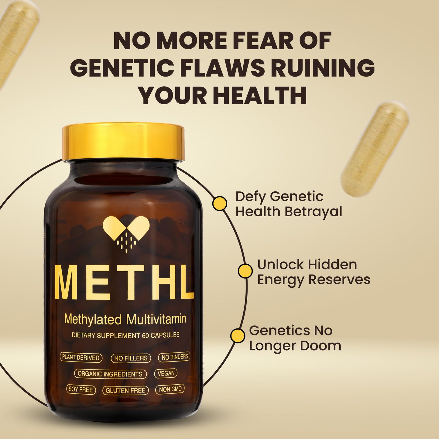 METHL Methylated Multivitamin Fermented Organic Greens & Turmeric, Activated B Vitamins (5‑MTHF & Methyl B12), Vegan, Gluten Free, Energy & Immune Support, 60 Capsules