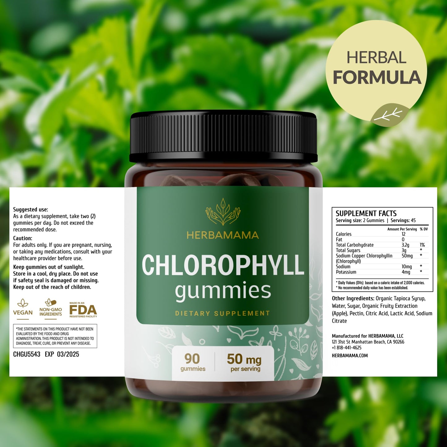 HERBAMAMA Chlorophyll Gummies 90 Count