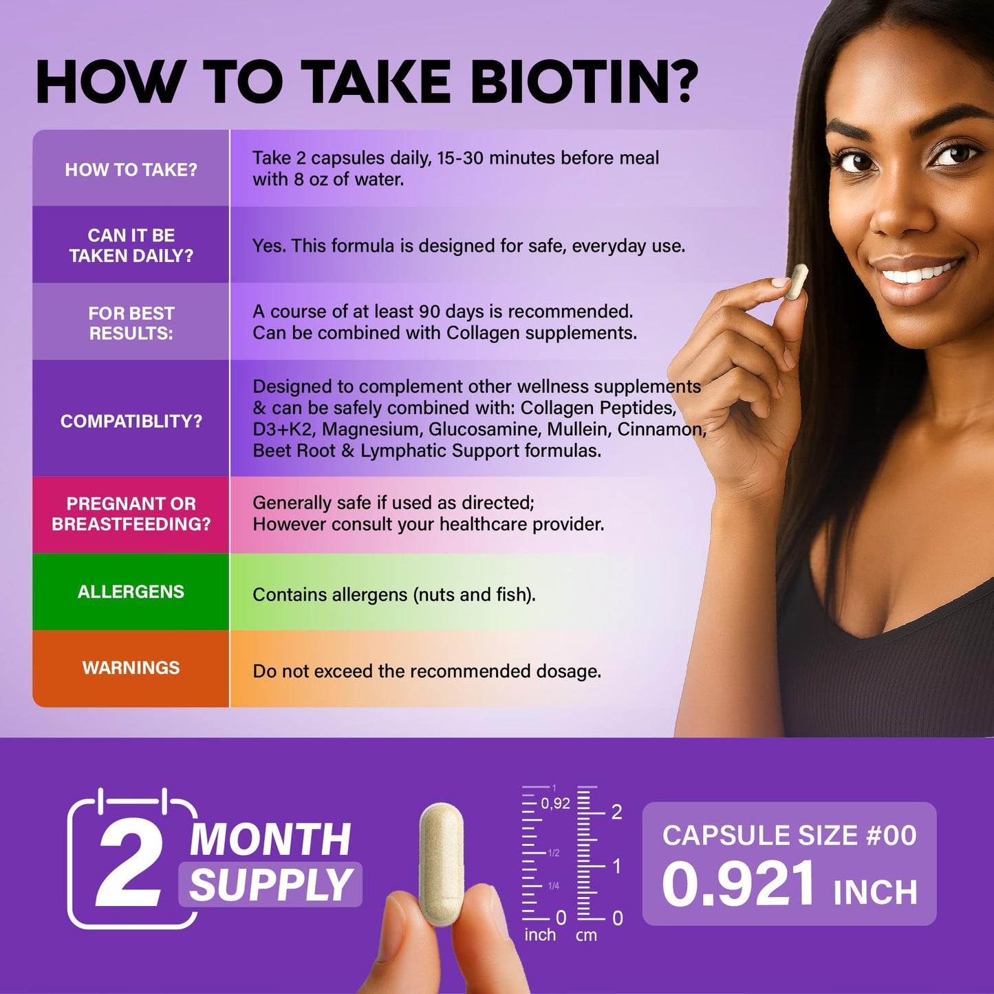NUTRAHARMONY Biotin Collagen Hyaluronic Acid Keratin Vitamin B Complex Supplement Capsules 120 Count