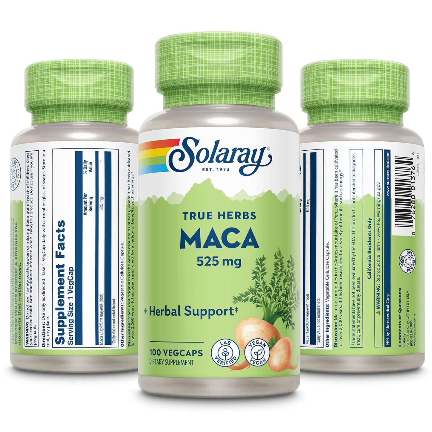 SOLARAY Maca Root 525mg Capsules, Energy & Vitality Support, 100 VegCaps