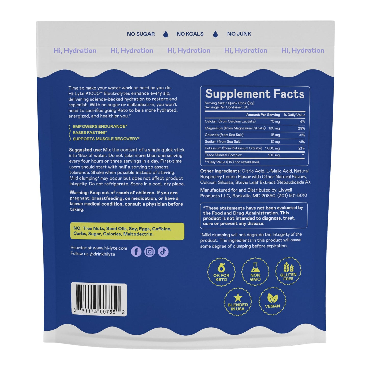 Hi-Lyte K1000 Electrolytes Raspberry Lemon Powder 6.3 Ounces