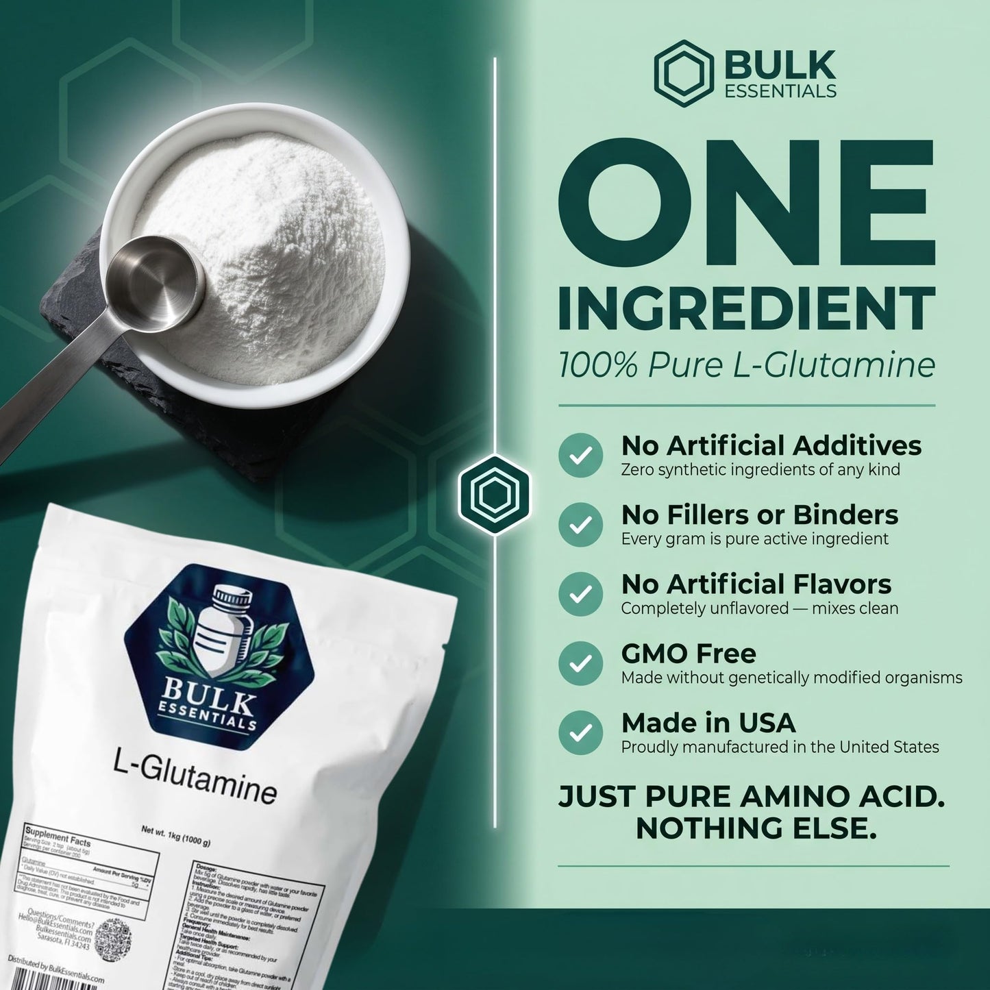 Bulk Essentials L-Glutamine Powder Supplement, 5g Per Serving, 1kg
