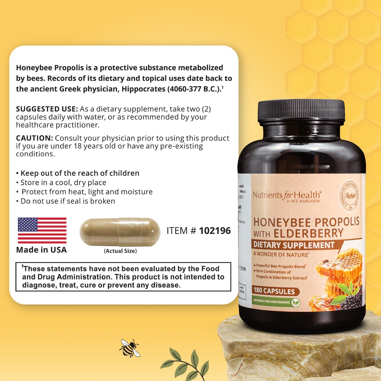 Rawleigh Honeybee Propolis & Elderberry Capsules, 180 Count