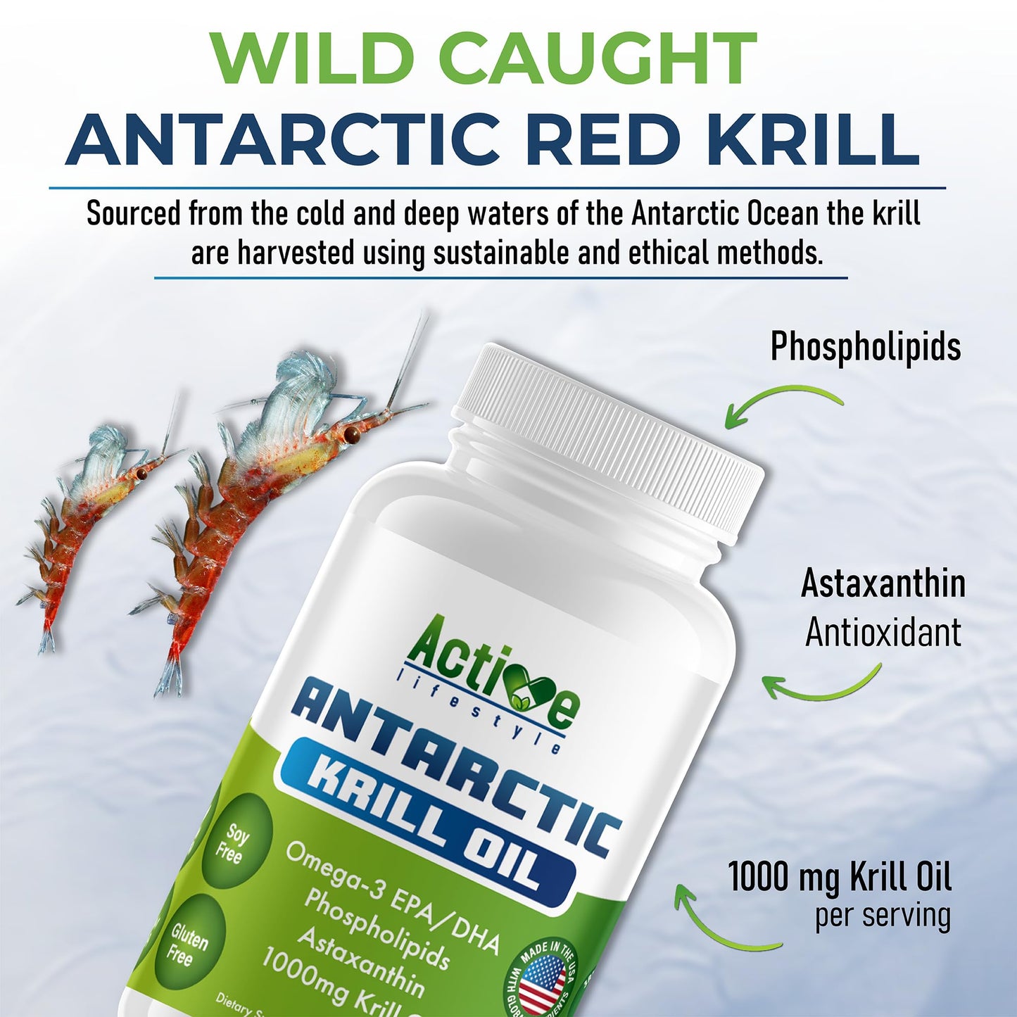 Active Lifestyle Antarctic Krill Oil Supplement Softgels 60