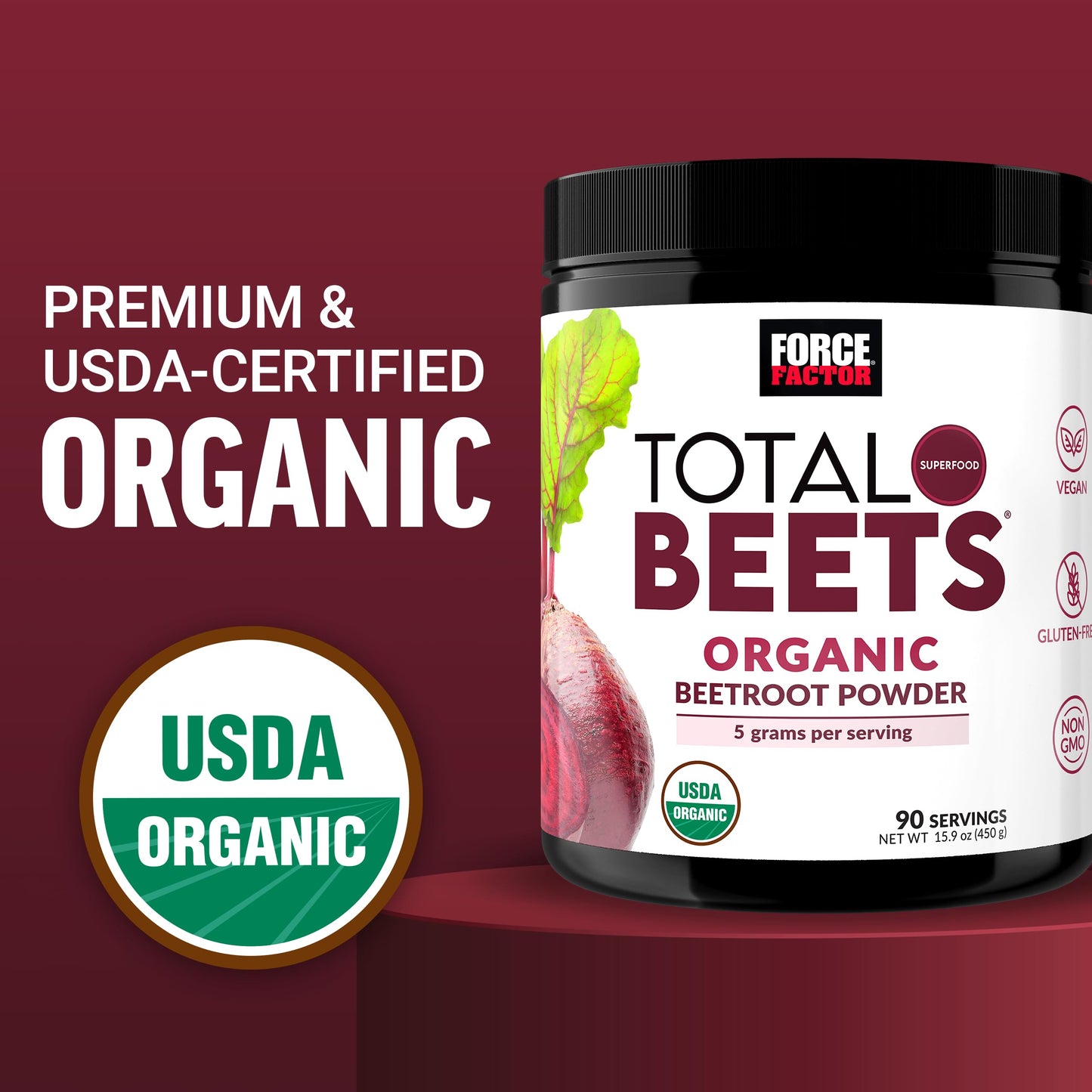 Force Factor Total Beets Organic Beetroot Powder 15.9 Ounce