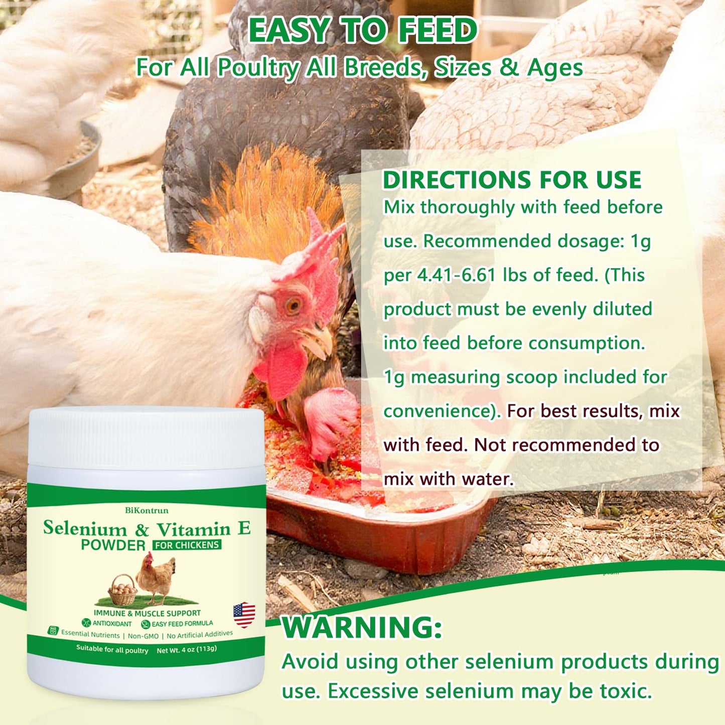 BiKontrun Selenium and Vitamin E Powder for Chickens, 1