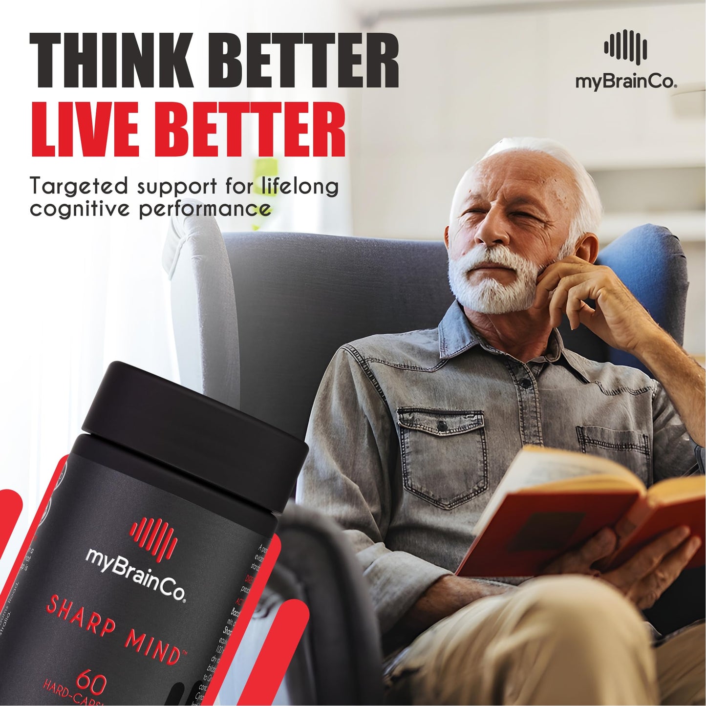 myBrainCo. Sharp Mind - Nootropic Brain Supplement for Memory & Focus - Adaptogenic Herbs & Nootropics to Support Brain Health - Rhodiola, Gingko, Phosphatidylserine and More Capsules, 60 Count