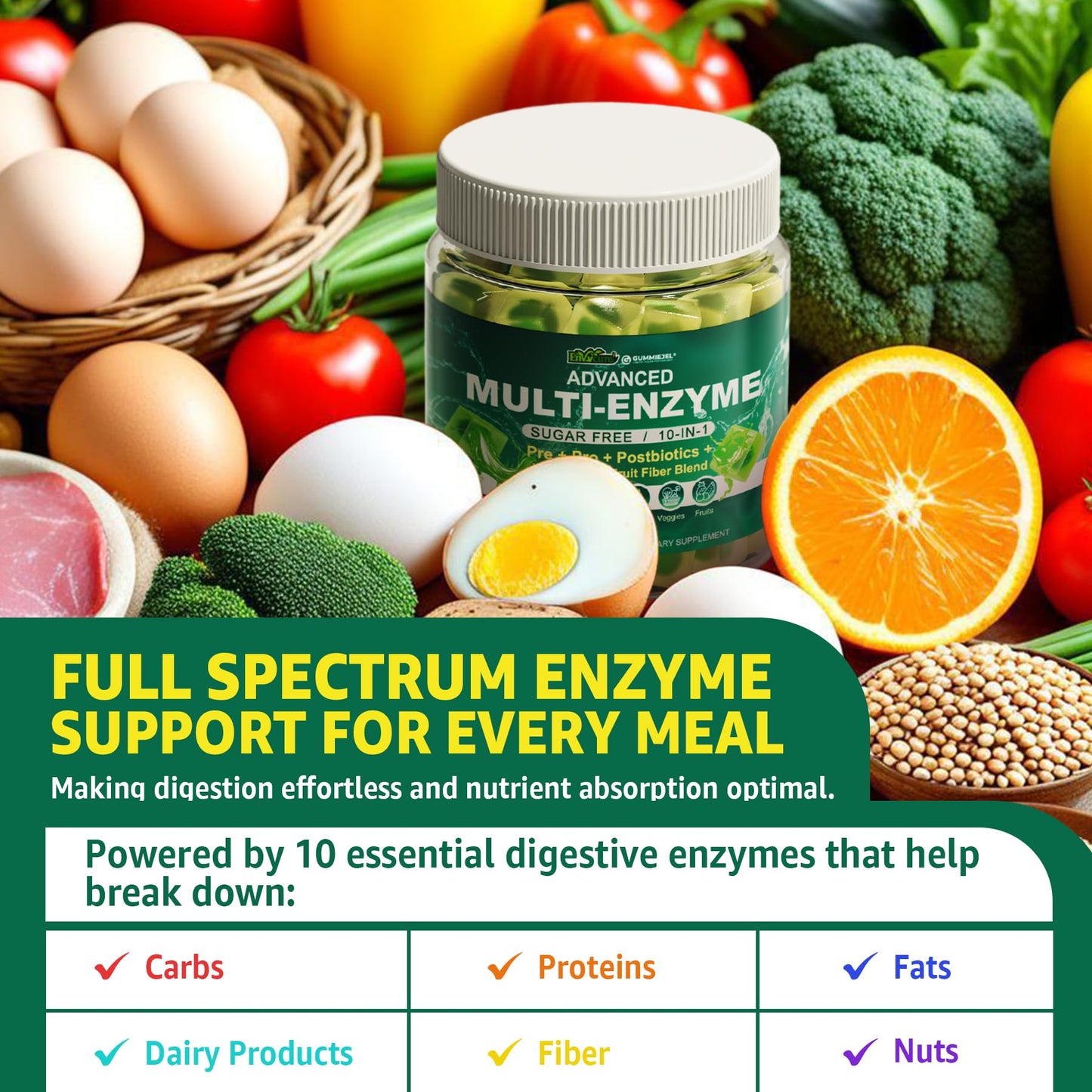EnvyCure Digestive Enzymes Gummies, 60 Count