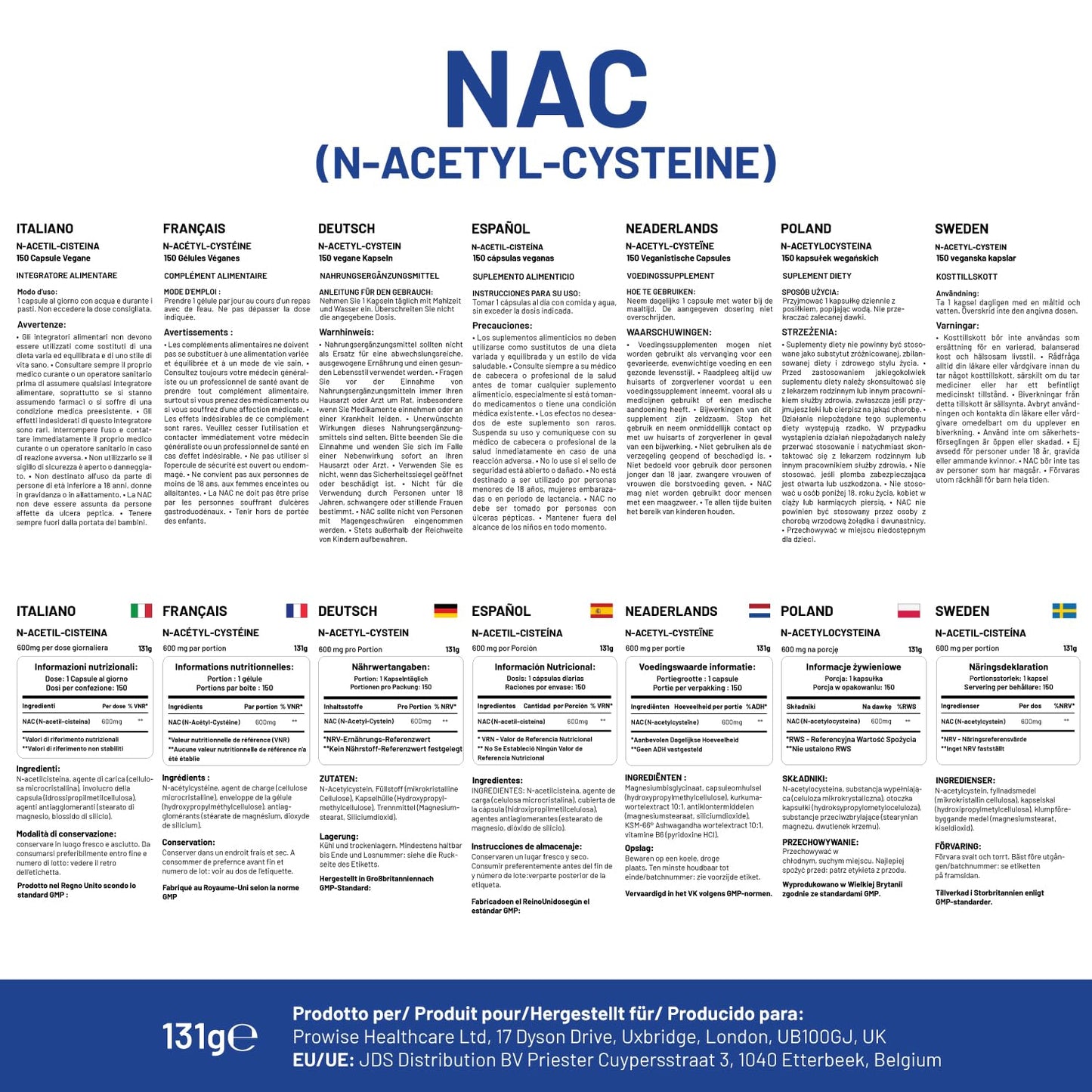PH PROWISE Healthcare NAC N-Acetyl-Cysteine 600mg Capsule, 150 Capsules
