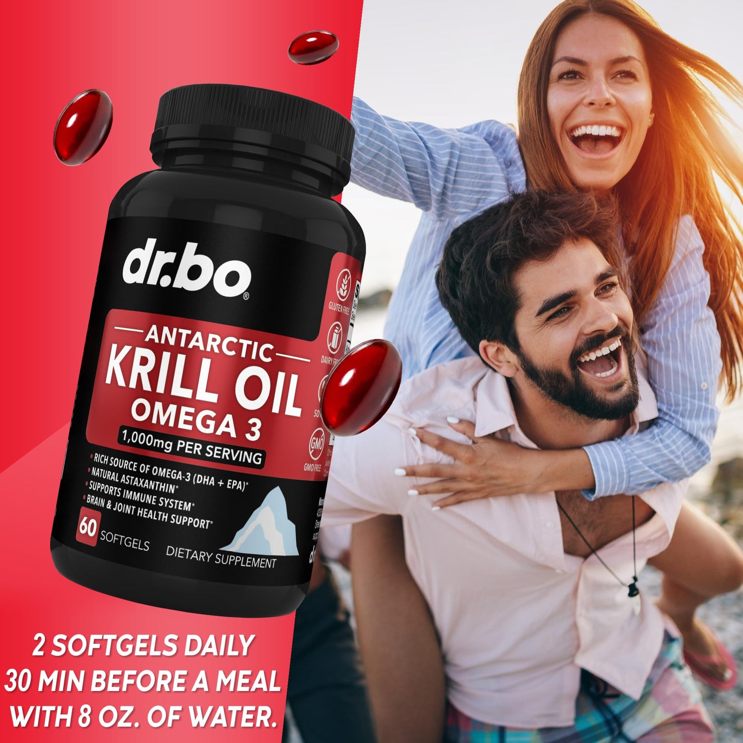 DR. BO Krill Oil Omega-3 Softgels, 60 Count