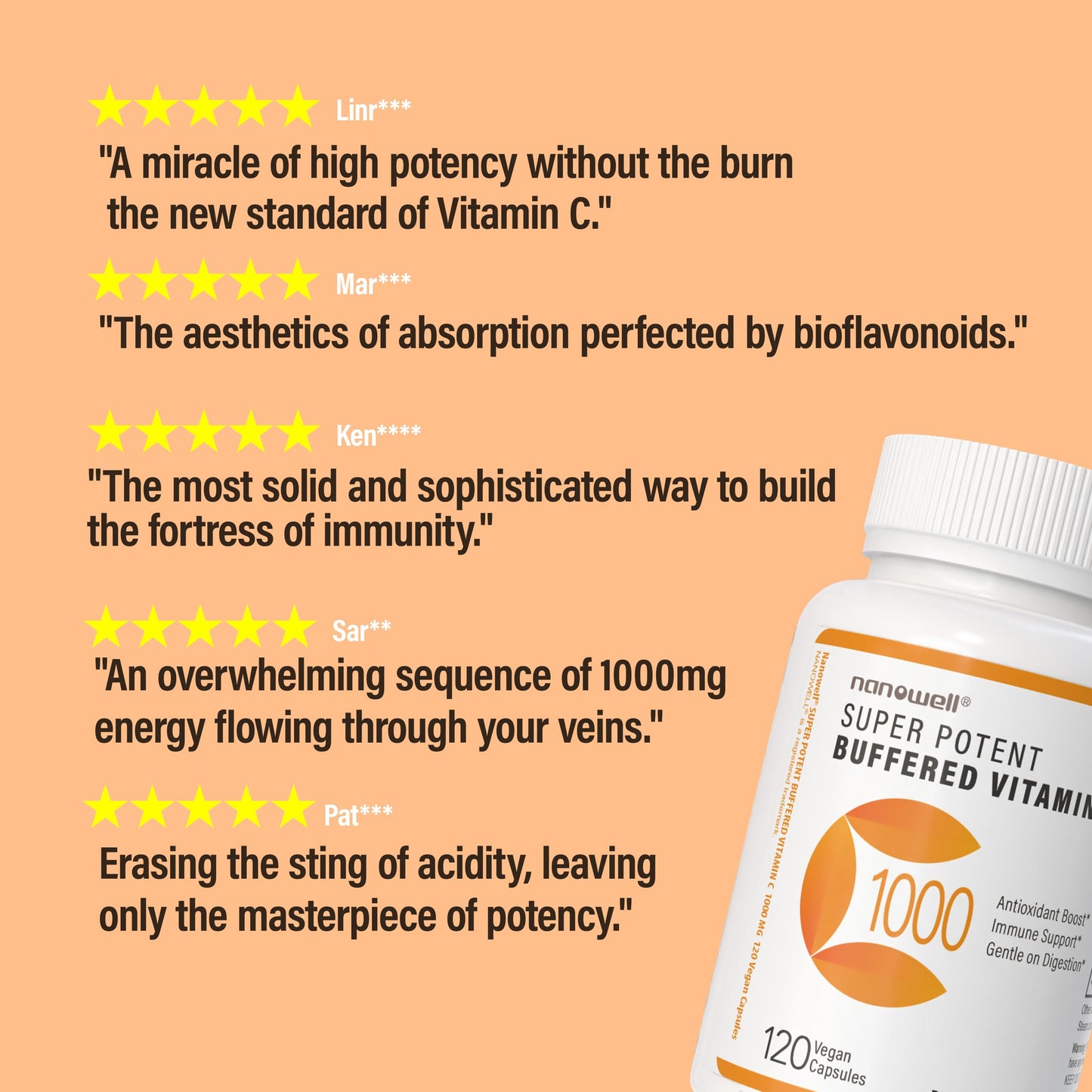 NANOWELL Super Potent Buffered Vitamin C 1000 mg with Bioflavonoid Complex, Capsule, 180 Count